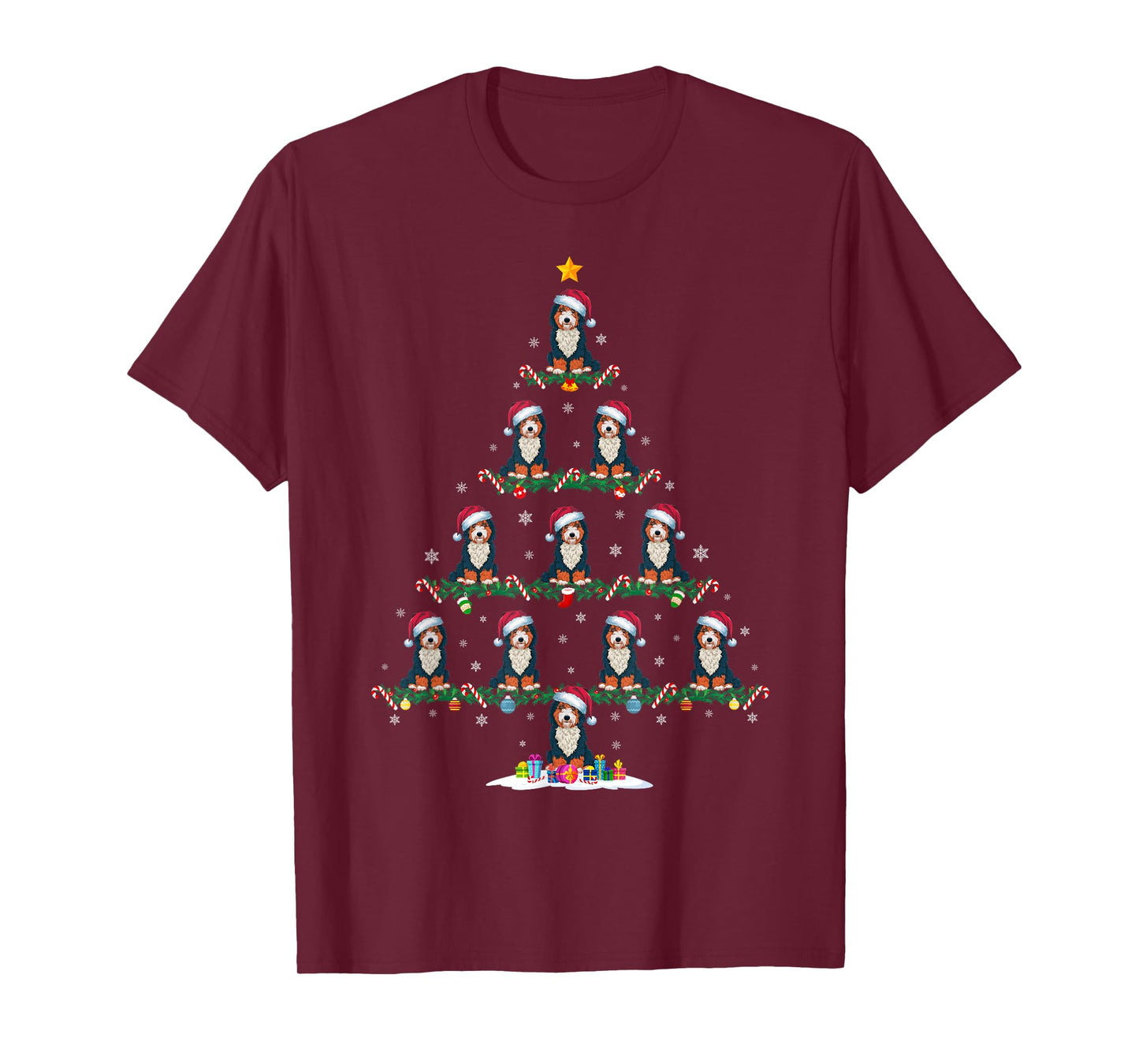 Funny Xmas Tree Bernedoodle Dog Owner Gifts Unisex-Adults Unisex-Kids Black Short Sleeve Cotton Blend T-Shirt Small