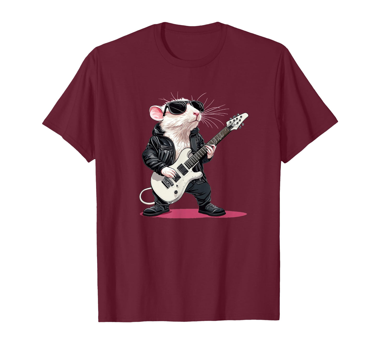 Casual White Rat with Cool Electric Guitar Costume T-Shirt