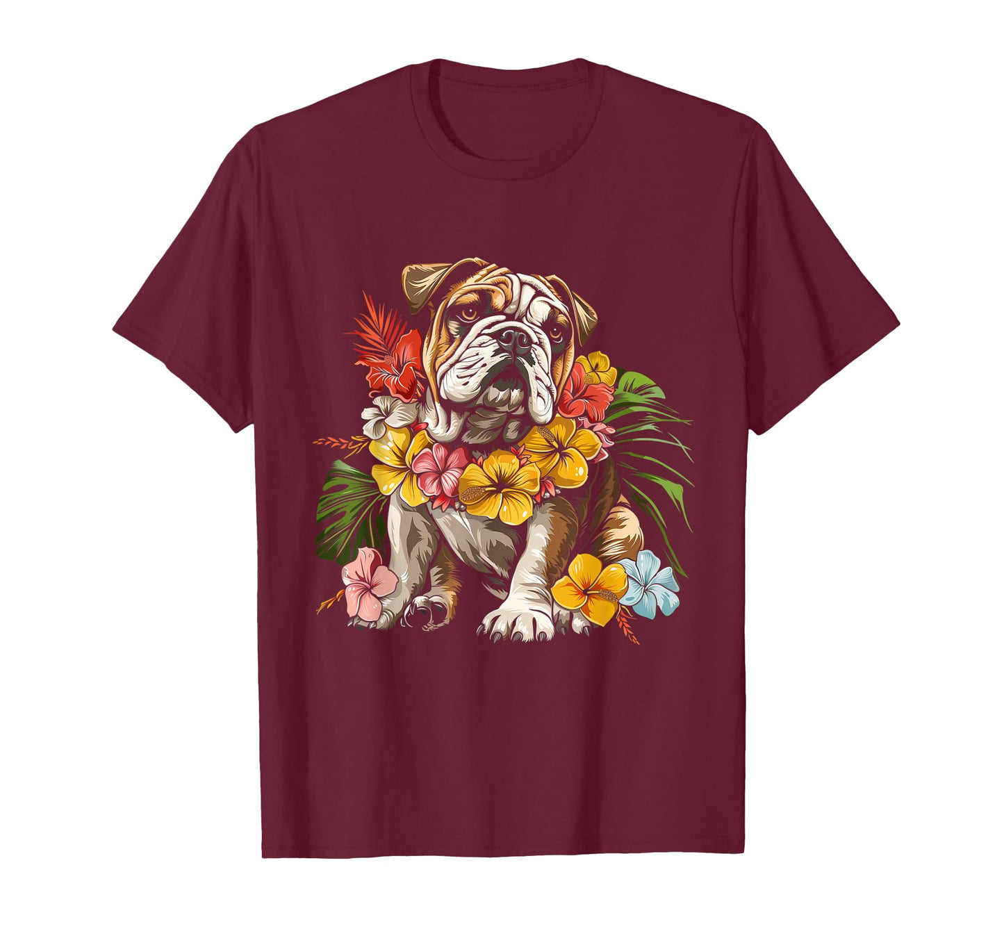 Bulldog Hawaiian Flowers Hibiscus Hula Hawaii Dog T-Shirt