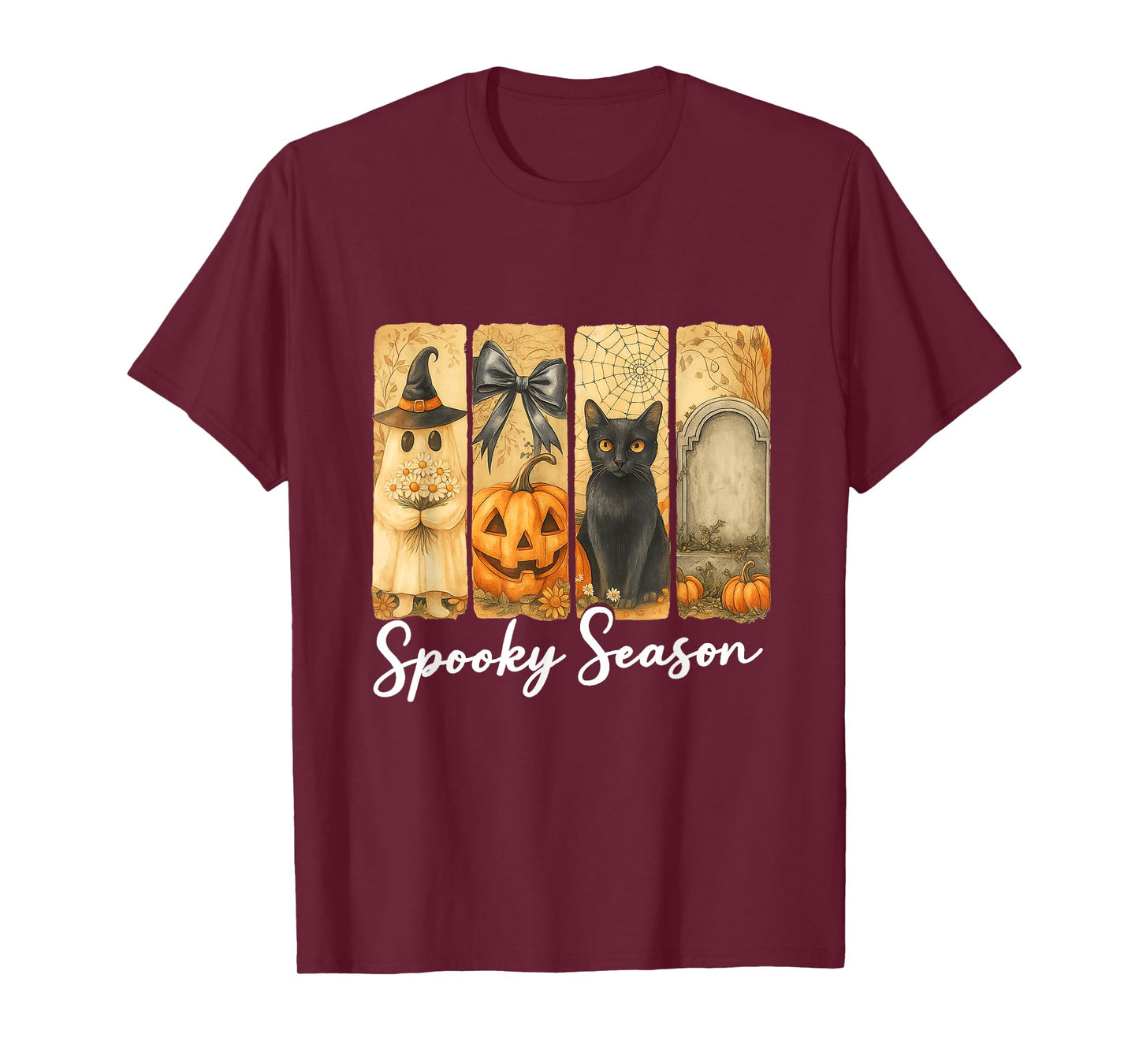Retro Halloween Spooky Season Ghost Pumpkin Cat Men Women T-Shirt