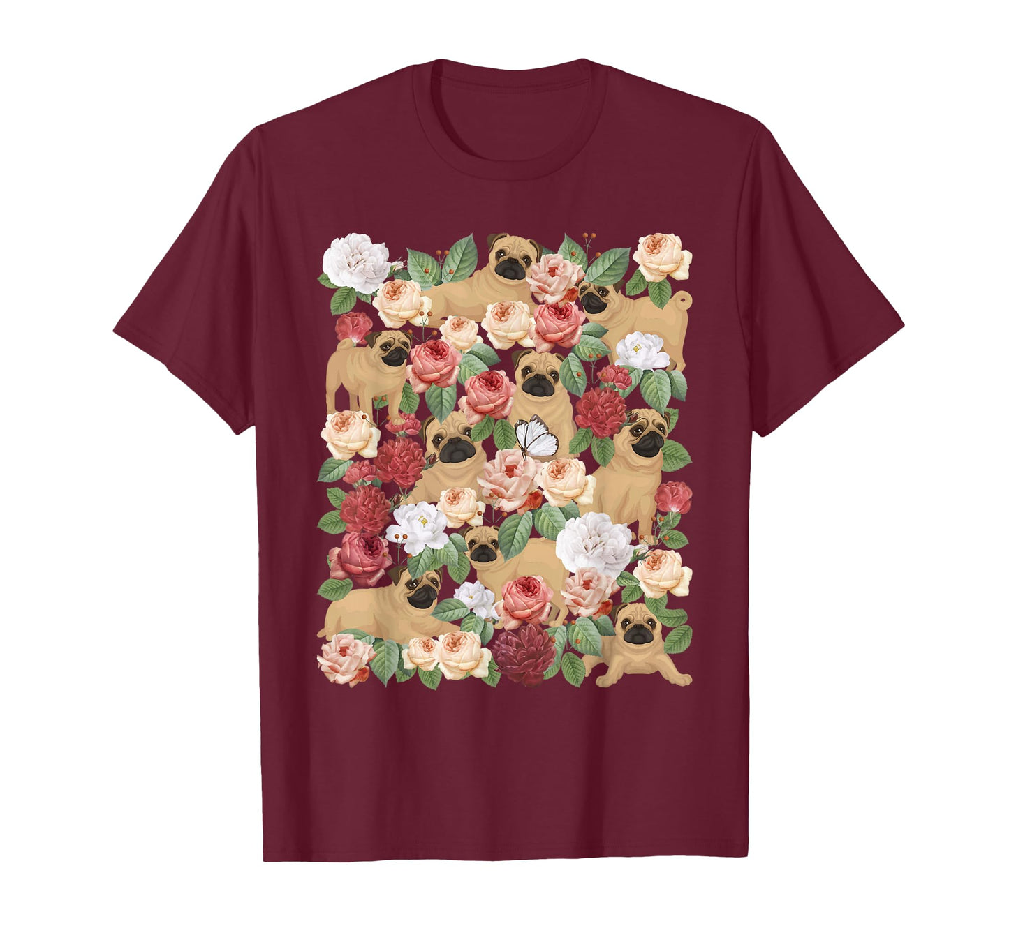Botanical Black Pug Garden - Floral Dog Owner Pet Lover T-Shirt