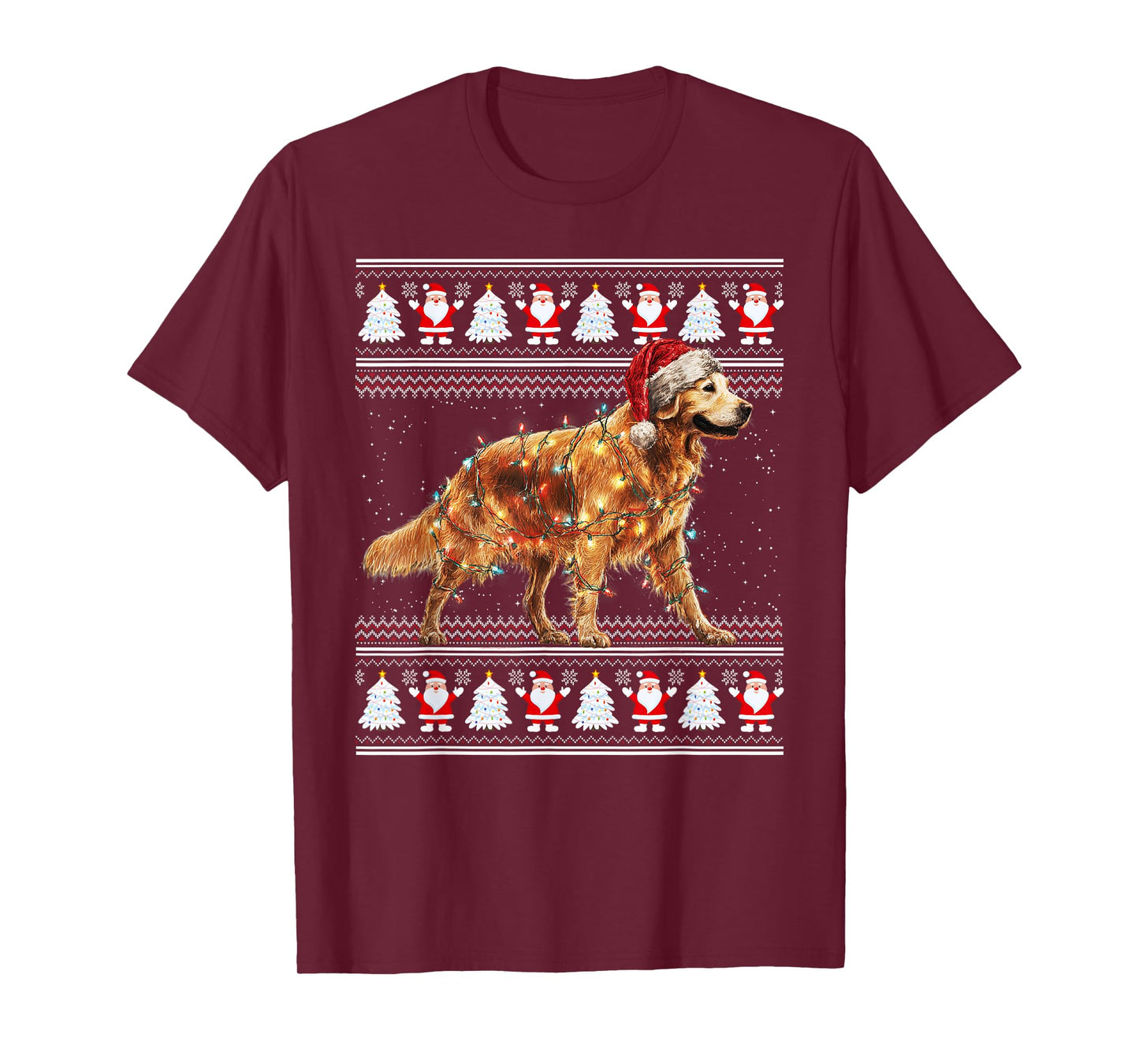 Golden Retriever Ugly Christmas Sweaters Funny Dog Lights T-Shirt