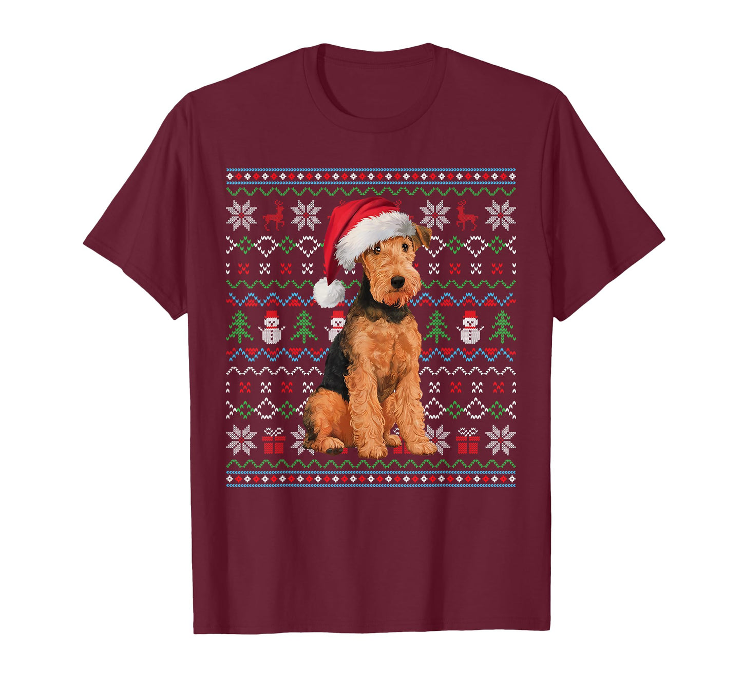 Ugly Airedale Terrier Dog Lovers Xmas Sweater Santa T-Shirt