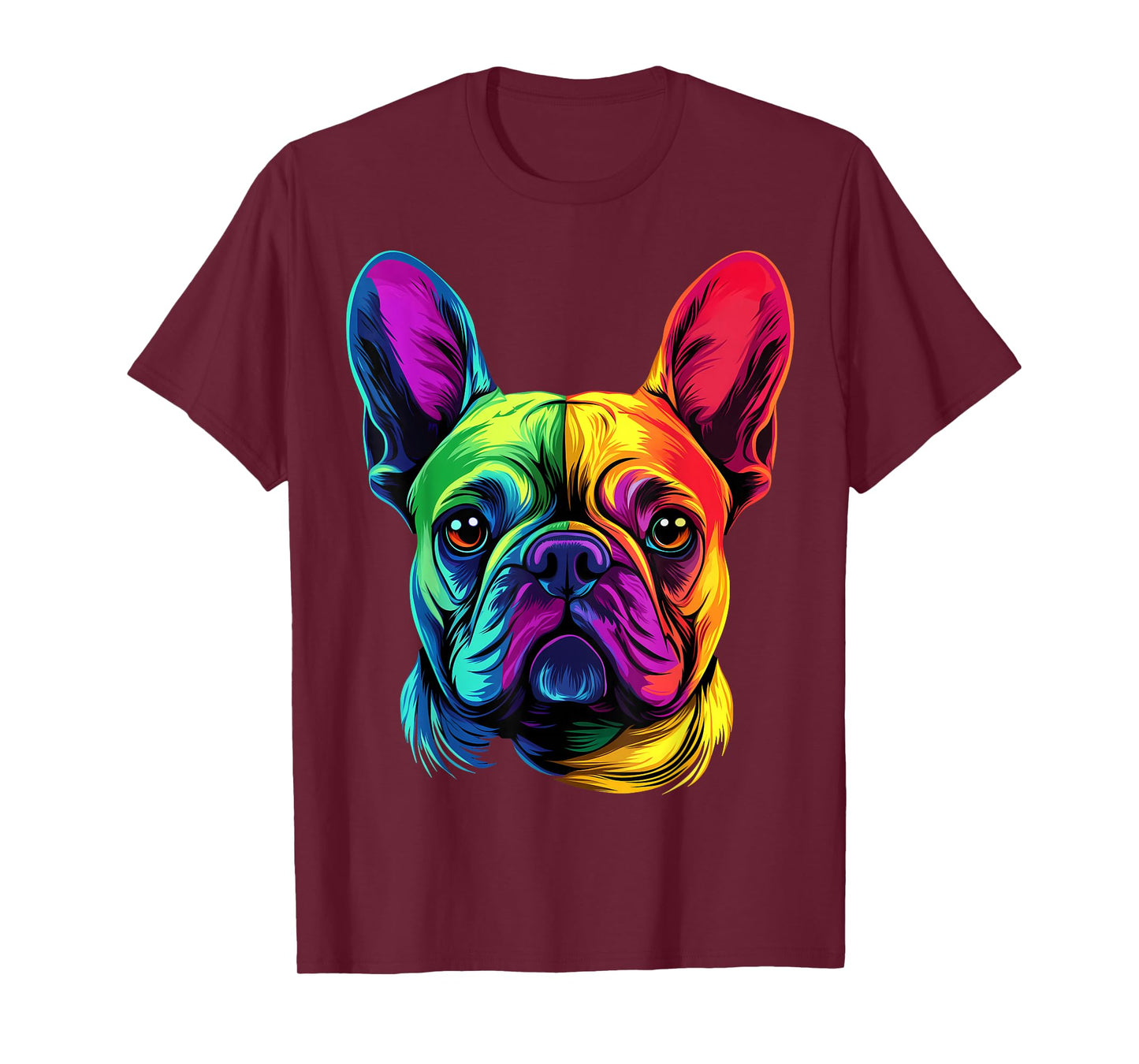 Colorful French Bulldog Frenchie Face Cute Dog Lover Black T-Shirt