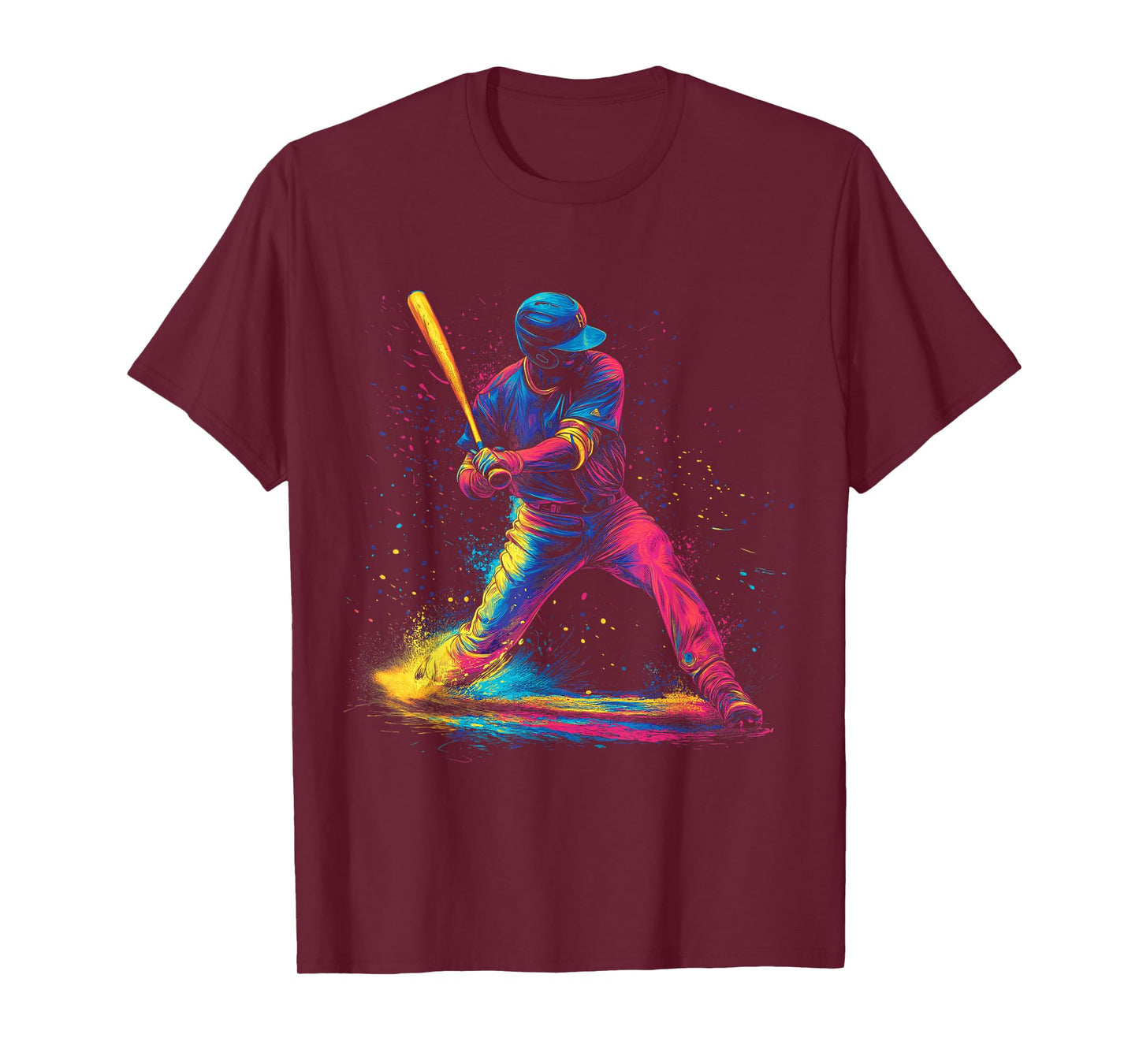 Baseball Hitter Batter Swing Momentum Colorful Splash Art T-Shirt