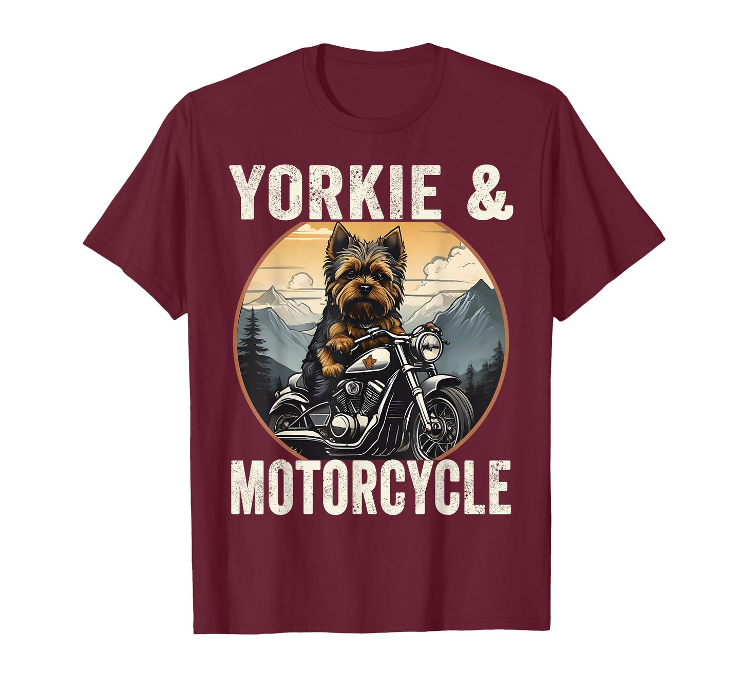 Yorkie And Motorcycle Dog Lovers Funny Motor Rides Dad Mom T-Shirt for Men Women