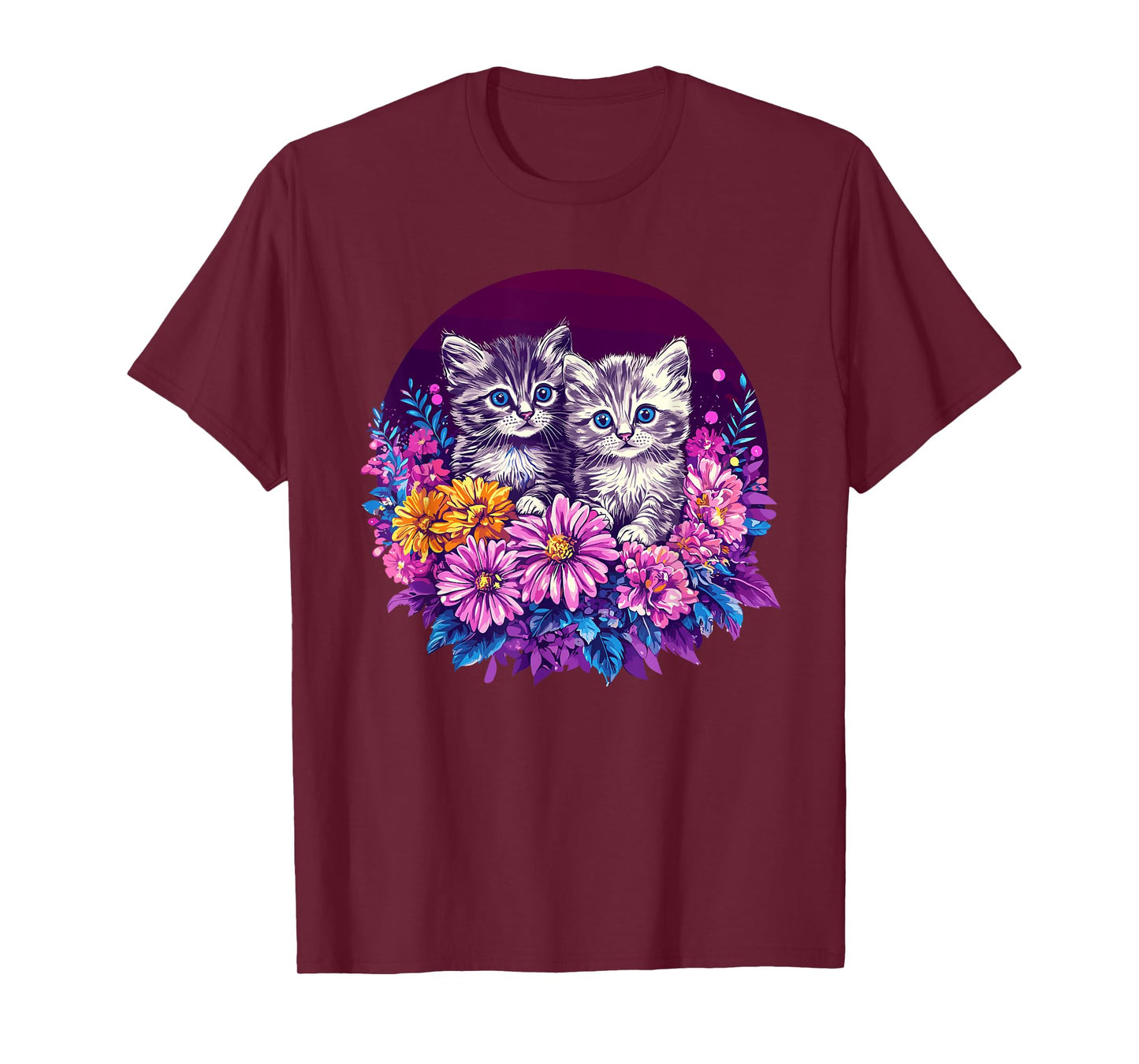 Adorable Kittens In Vibrant Floral Setting T-Shirt