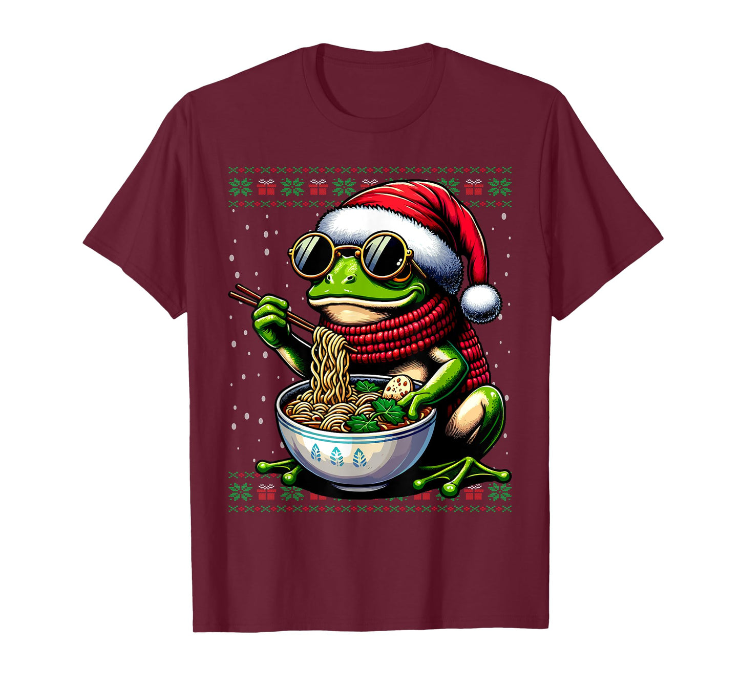 Christmas Frog Eating Ramen Ugly Christmas Sweater T-Shirt