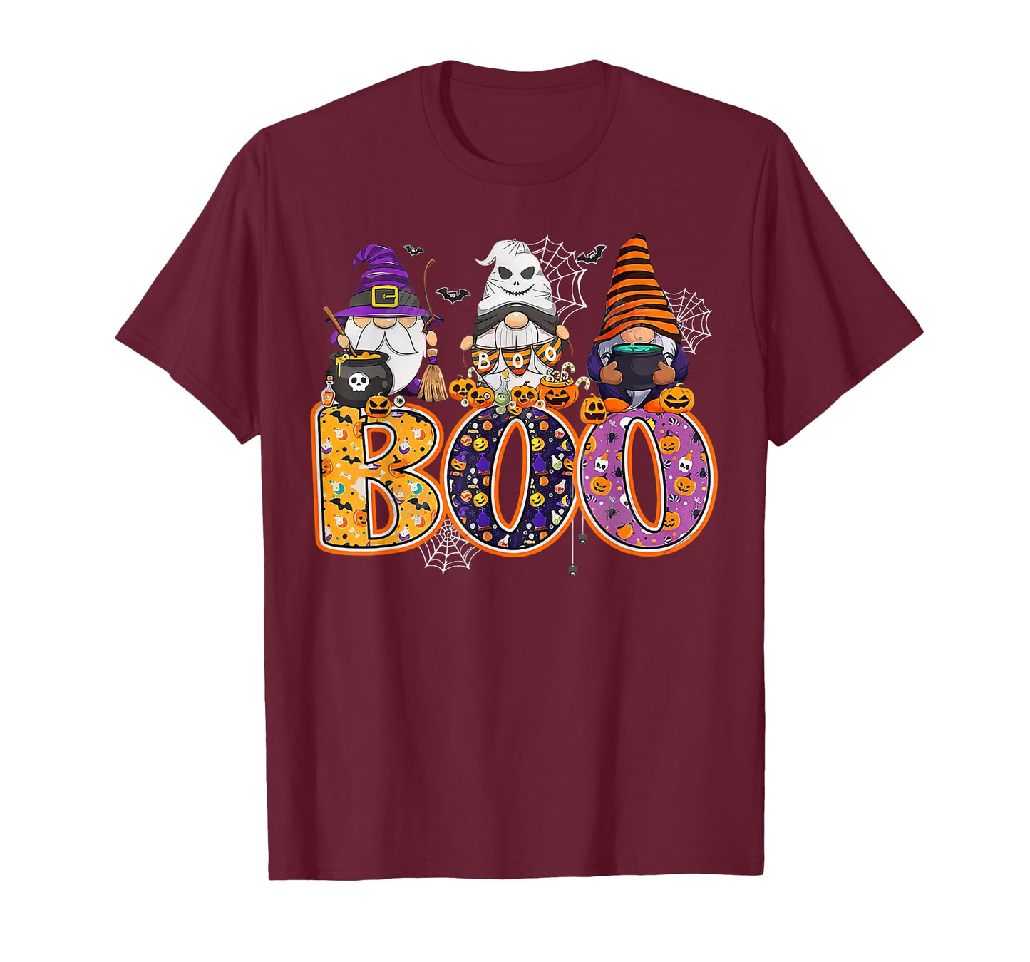 Funny Boo Witch Sipders Pumpkins Happy Halloween Gnome T-Shirt
