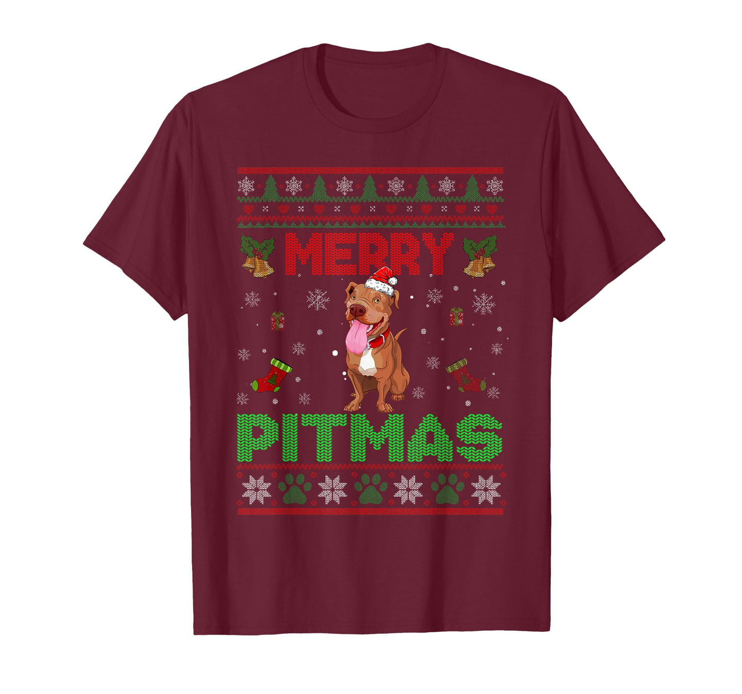 Merry Pitmas Funny Pit Bull Christmas Sweater Gifts T-Shirt