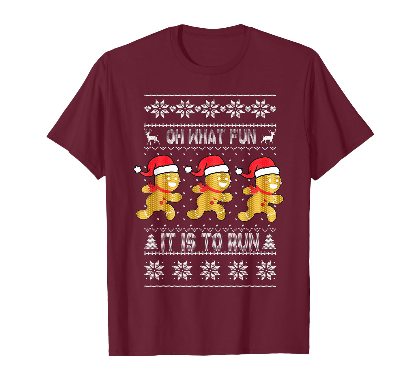 Oh What Fun It is to Run Gingerbread Running Ugly Christmas T-Shirt