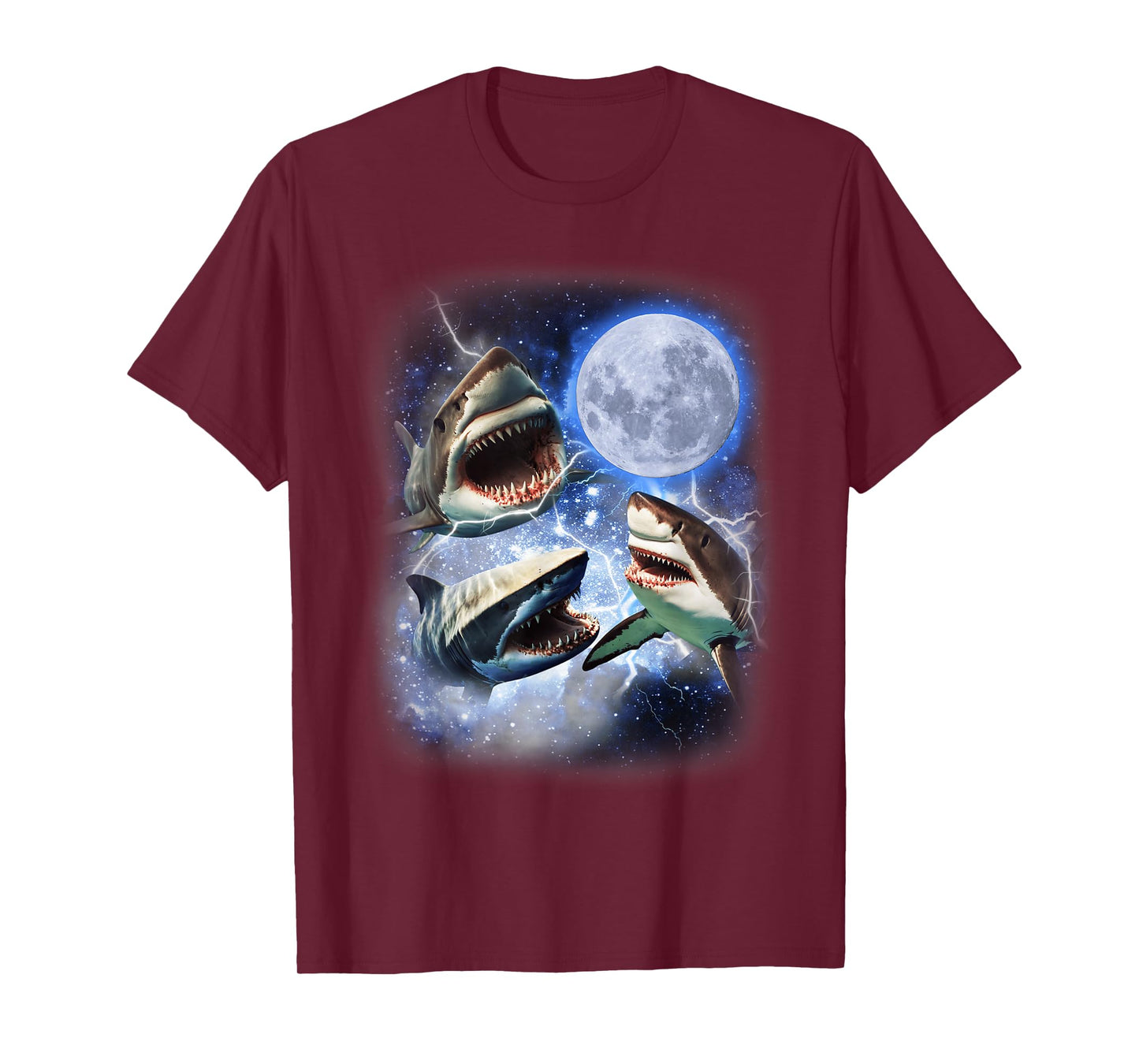 Three Shark Moon - 3 Great Whites Howling Wolfs Moon Parody T-Shirt