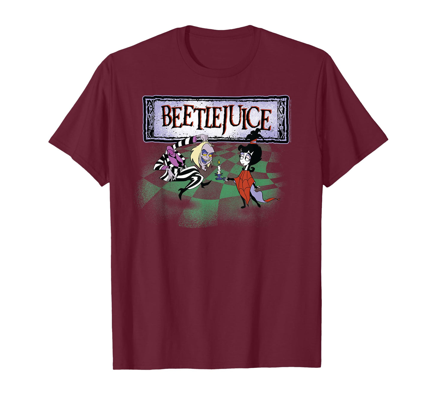 Beetlejuice Intro Checkerboard Beetlejuice and Lydia Cartoon T-Shirt