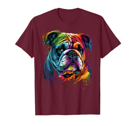 English Bulldog Painting Unique Dog Art Animal Lover T-Shirt