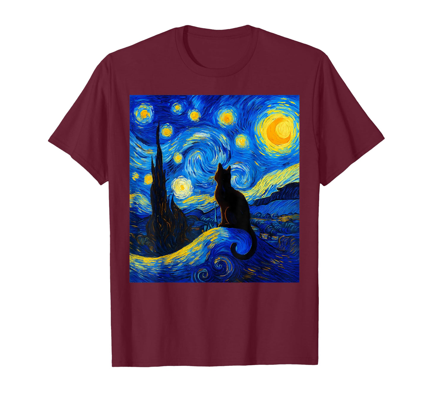 Black Cat on a Starry Night – Cat Lover Funny Van Gogh T-Shirt