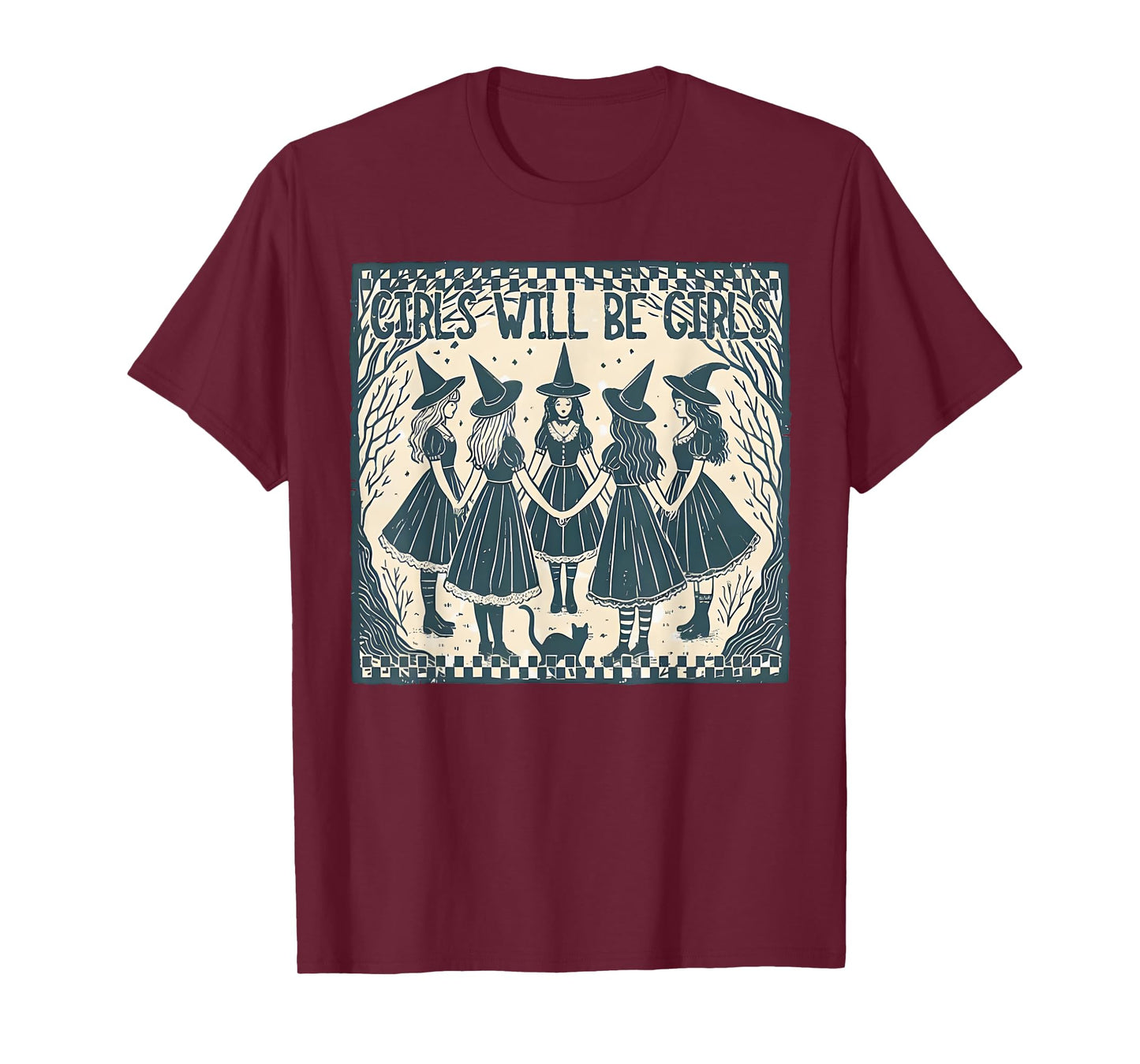 Vintage Girl Will be Girls Funny Witch Halloween T-Shirt