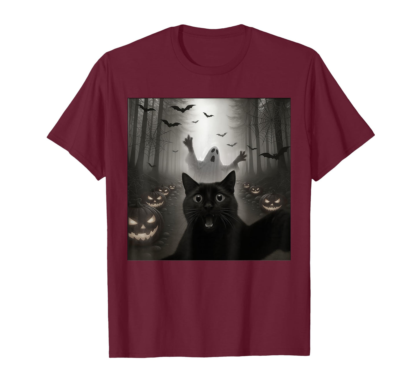 Funny Cat Selfie With Ghost Spooky Halloween Costume Men Kid T-Shirt