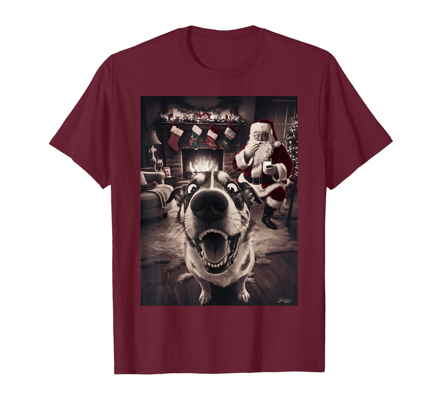 Funny Dog Selfie With Santa Xmas Christmas T-Shirt for Men Women Girls Kids