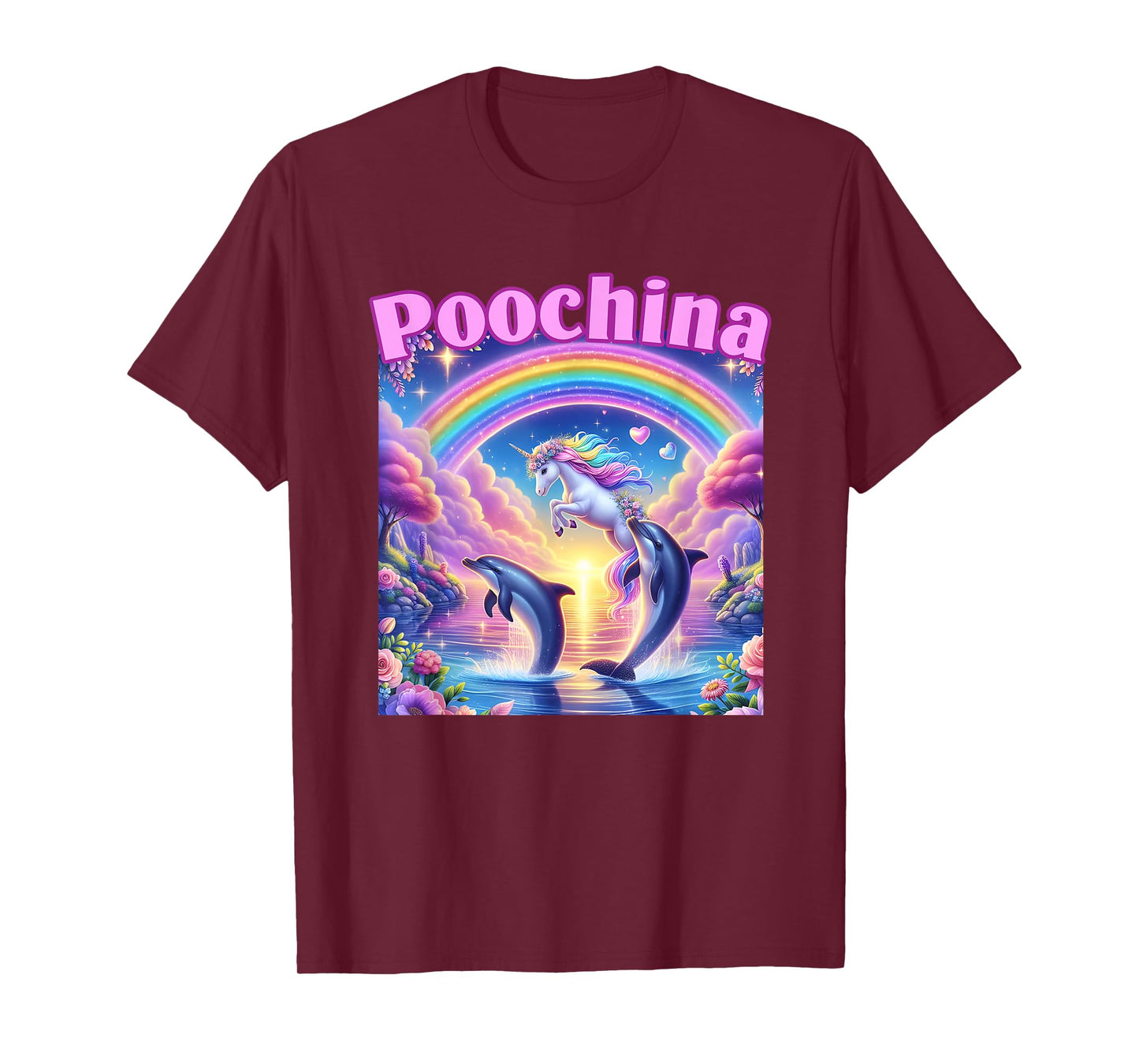 Poochina, Ironic Funny Meme, Women Trendy Dolphin T-Shirt