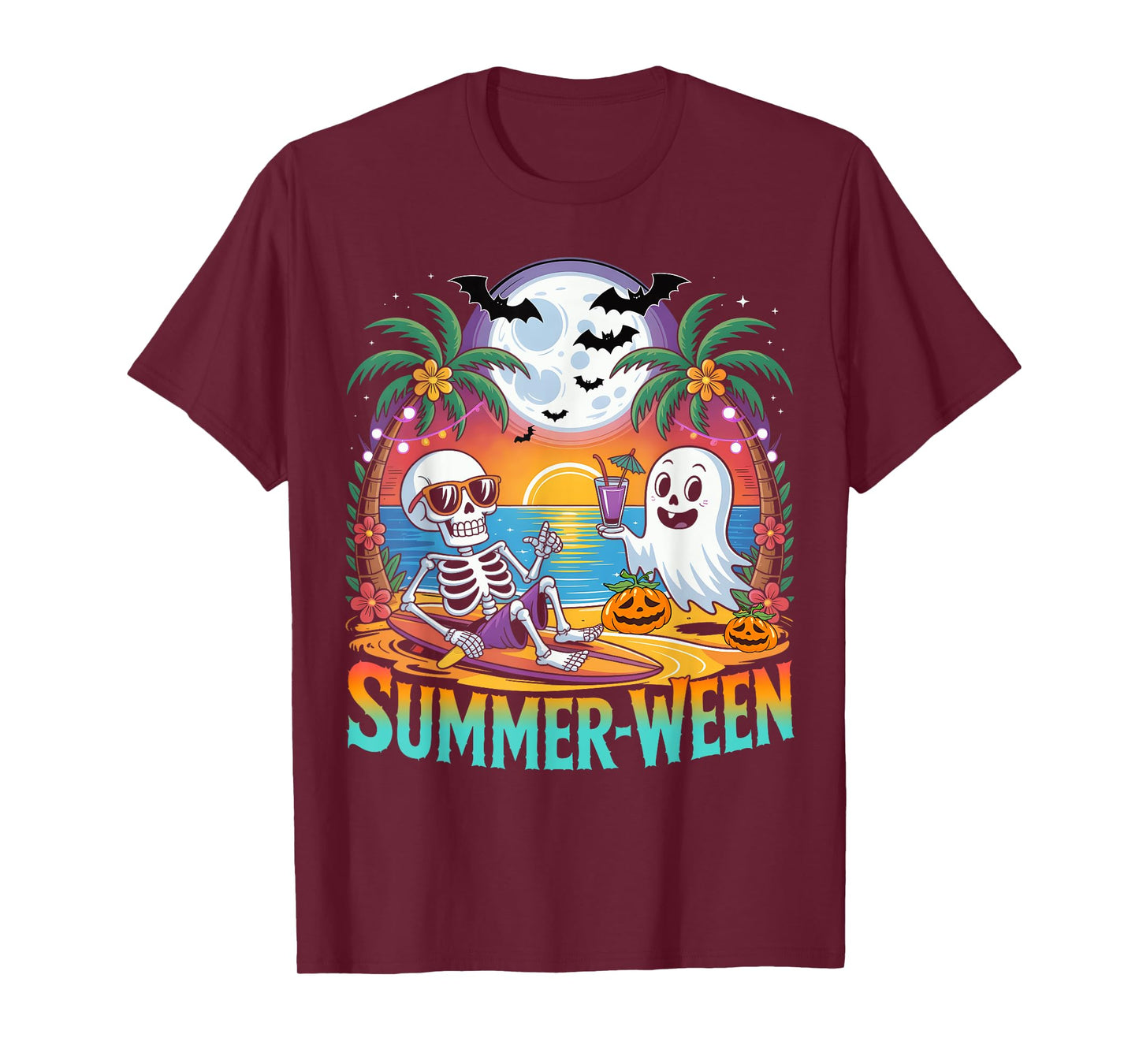 Beach Party Halloween Vibes Summerween Skeleton Ghost T-Shirt