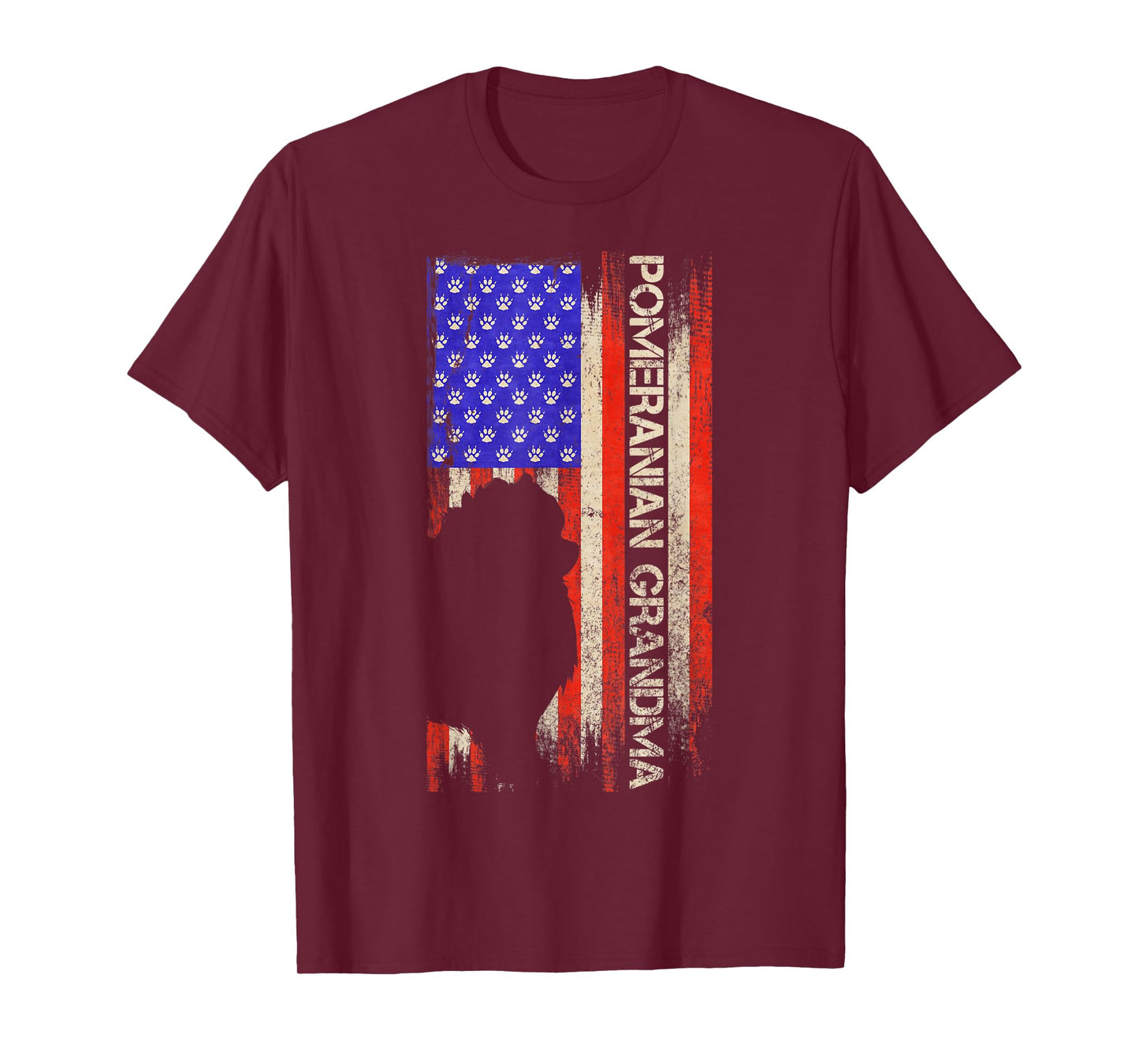 Vintage USA Flag Proud Pomeranian Dog Grandma Pom Silhouette Women Kids Men T-Shirt