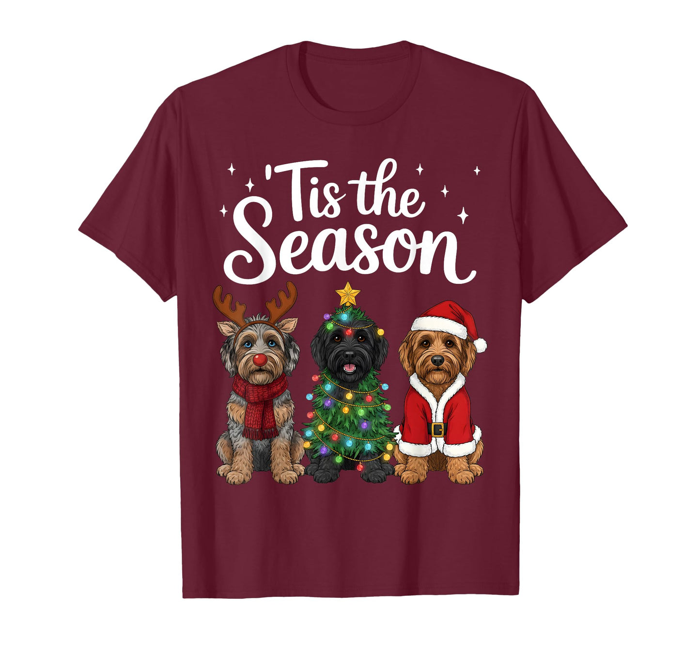 Tis The Season Aussiedoodle Christmas Santa Dog Lover T-Shirt