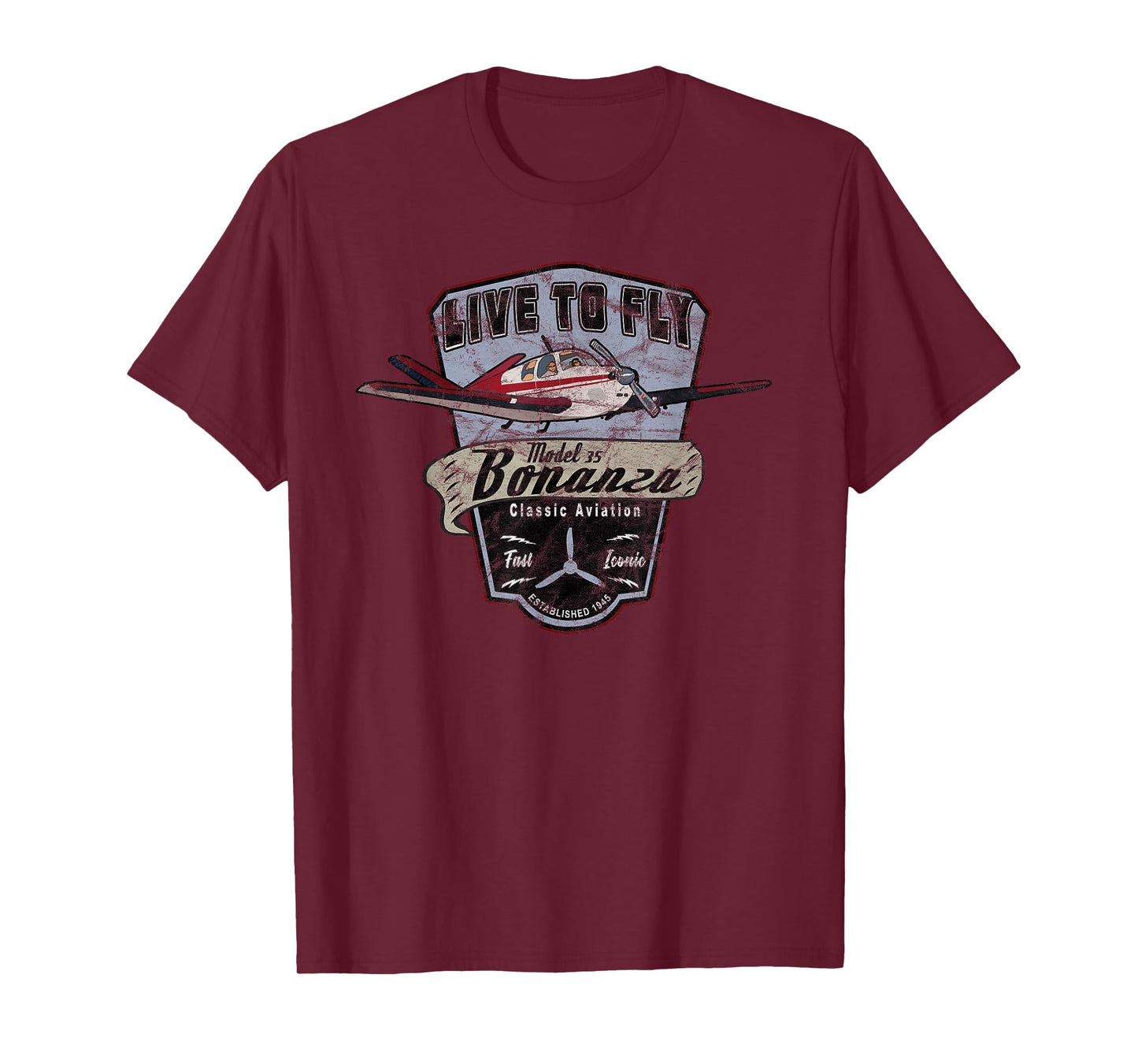 Model 35 Bonanza Airplane "Live to Fly" Vintage T-shirt T-Shirt