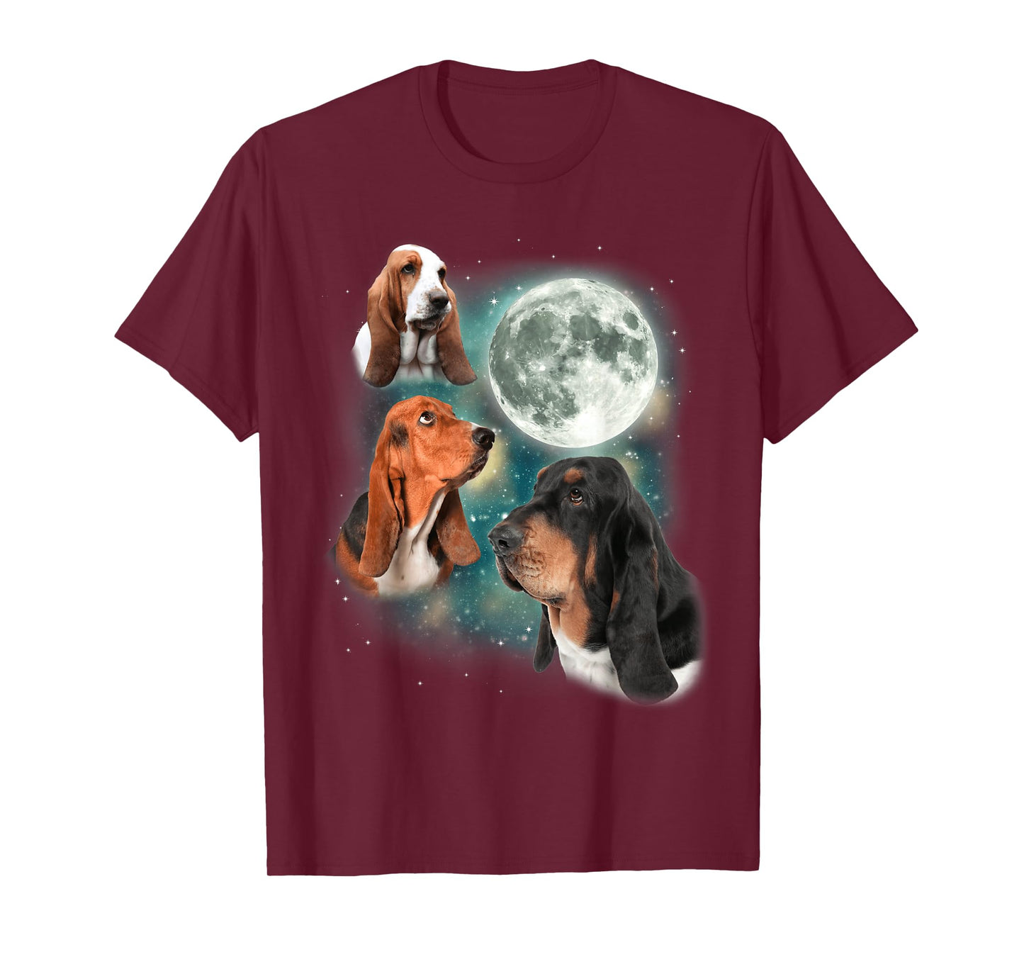 Basset Hound Moon | 3 Funny Canines Howl at Moon Cute Dog T-Shirt