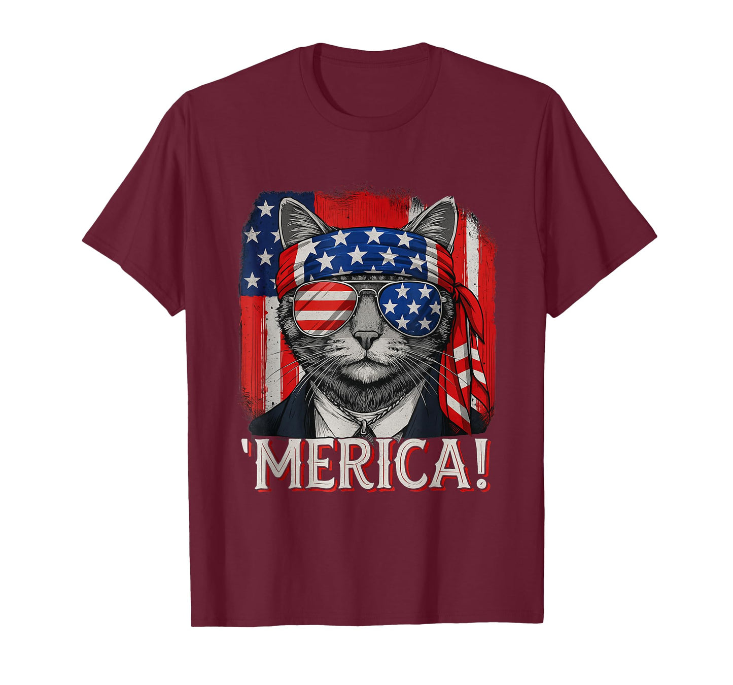 Cat 4th Of July Merica Kitten Boys Men Women American Flag T-Shirt