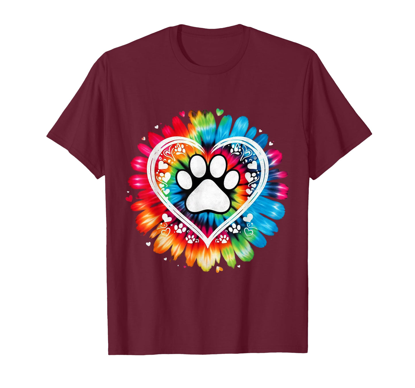 Tie Dye Love Dog Paw Print Heart Animal Lover T-Shirt