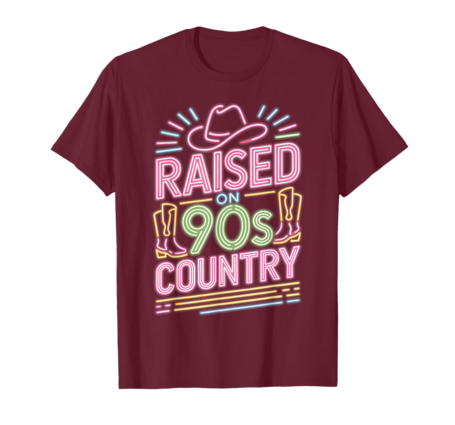 Western Cowboy Boots & Hat Raised on 90s Country Music Lover T-Shirt