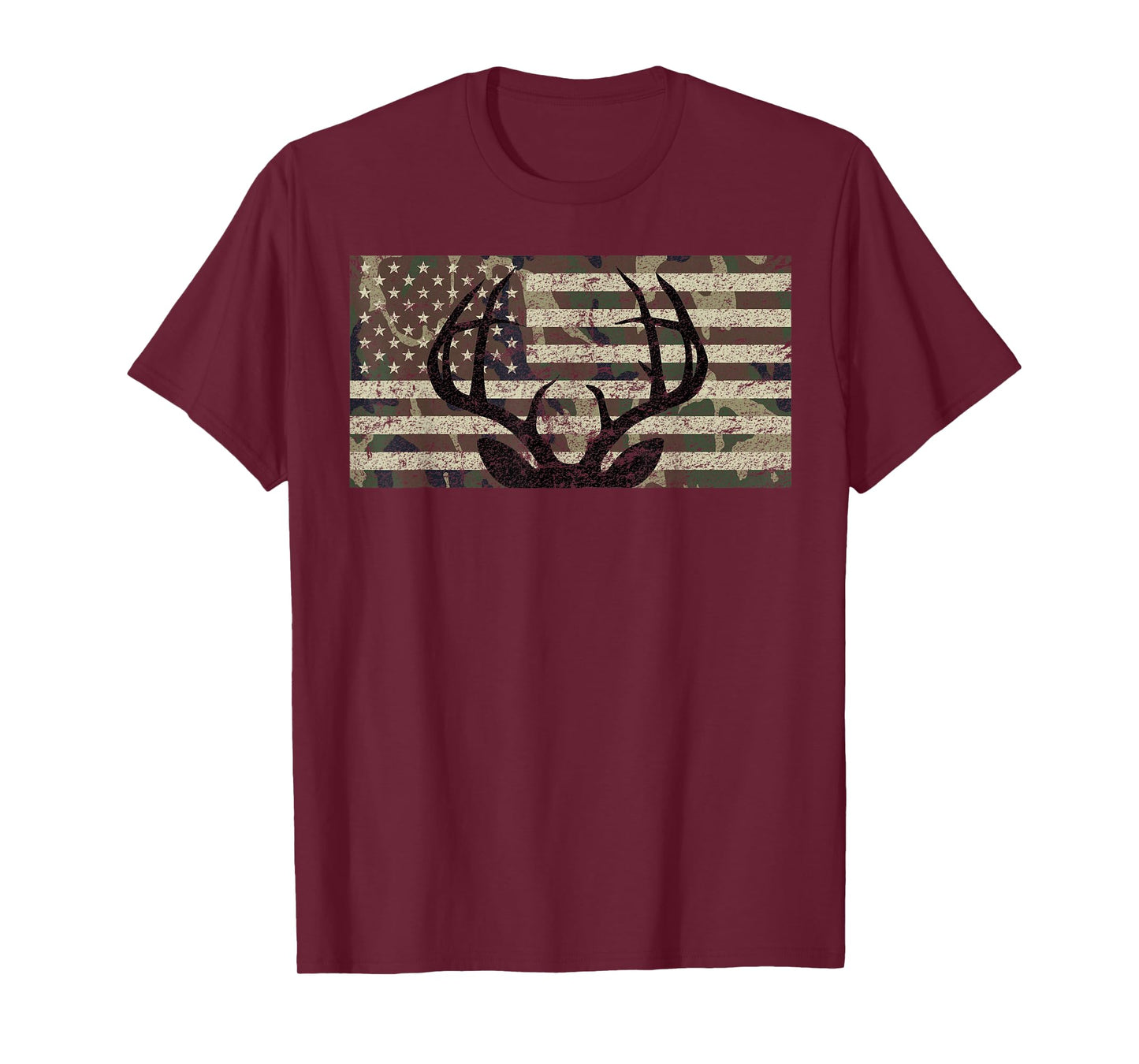 Deer Hunting Camo American Flag Buck Antlers Hunter Country T-Shirt