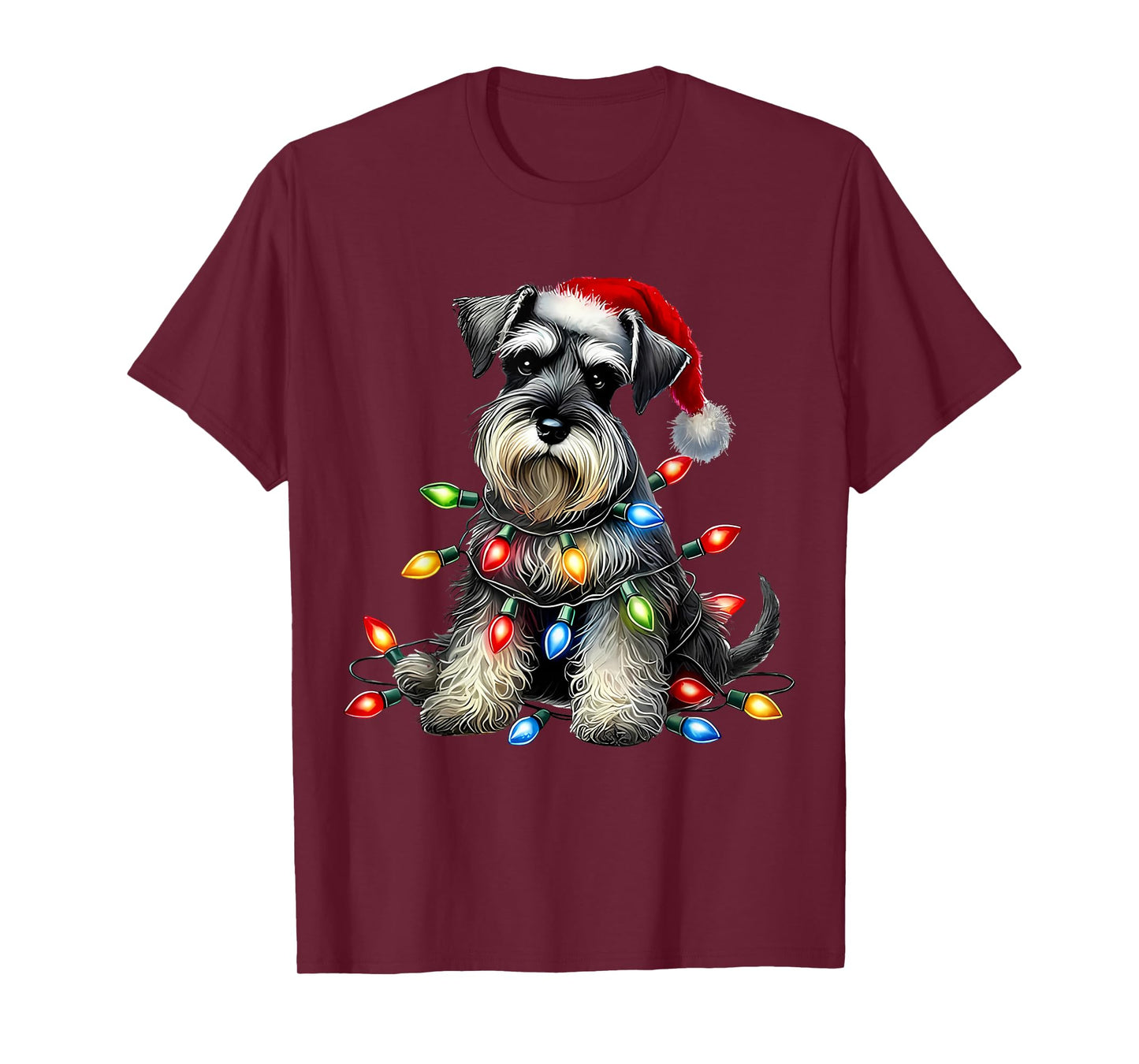 Christmas Schnauzer Dog Santa Hat Xmas Light Holiday Mom Dad T-Shirt