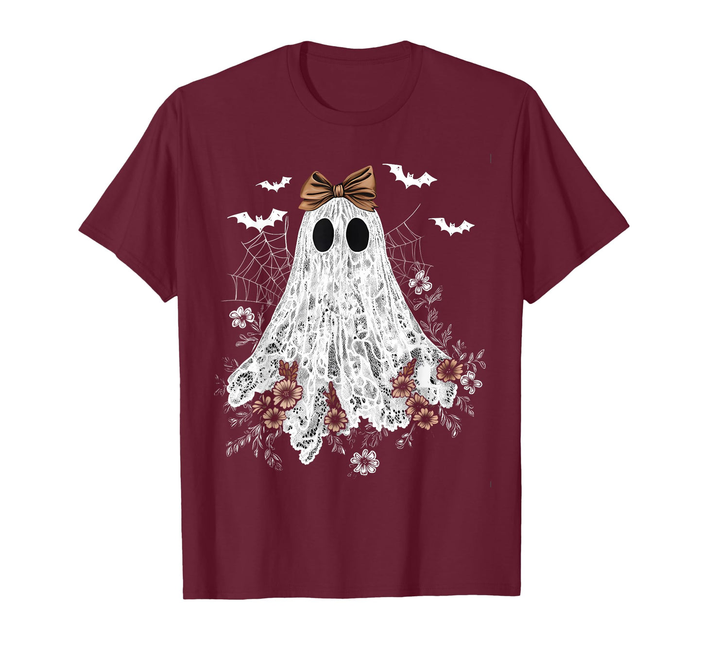 Cute Floral Lace Ghost Boujee Coquette Bow Spooky Halloween T-Shirt