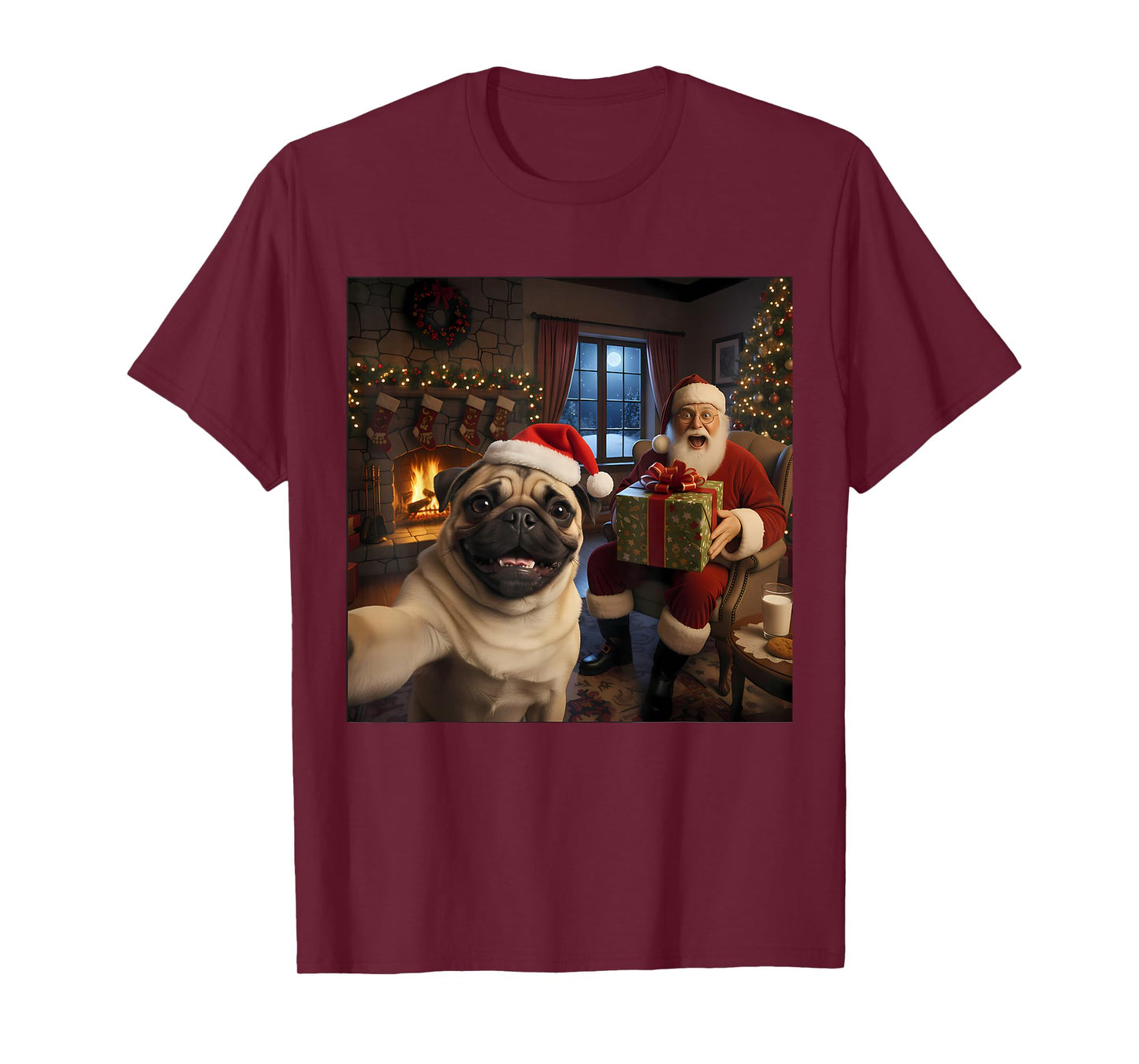 Pug Selfie with Santa Claus Funny Christmas Meme T-Shirt