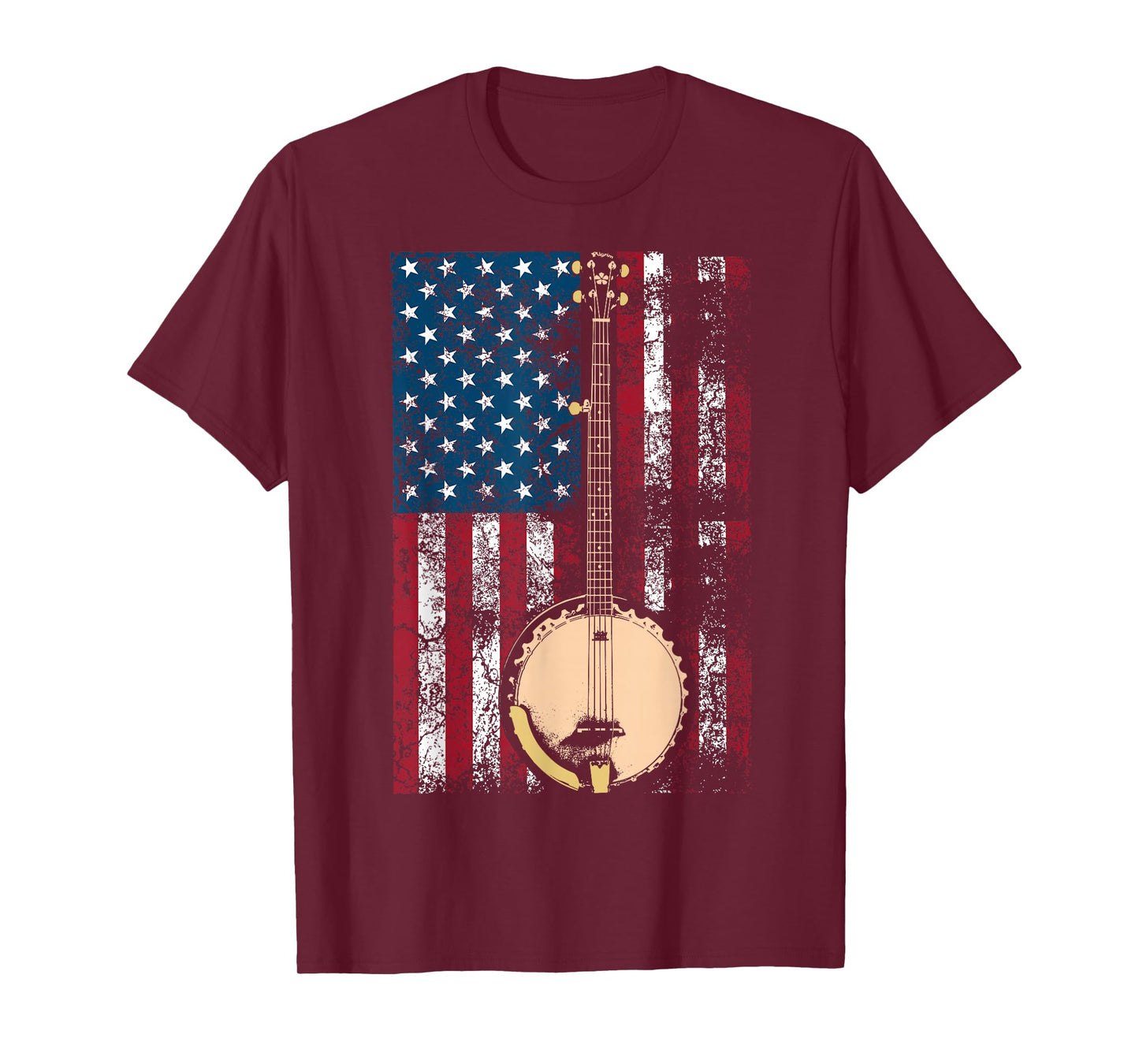 Cool USA Country Musical Instruments America Art Banjo In American Flag Bluegrass | Cute Fiddle Players Gift T-Shirt