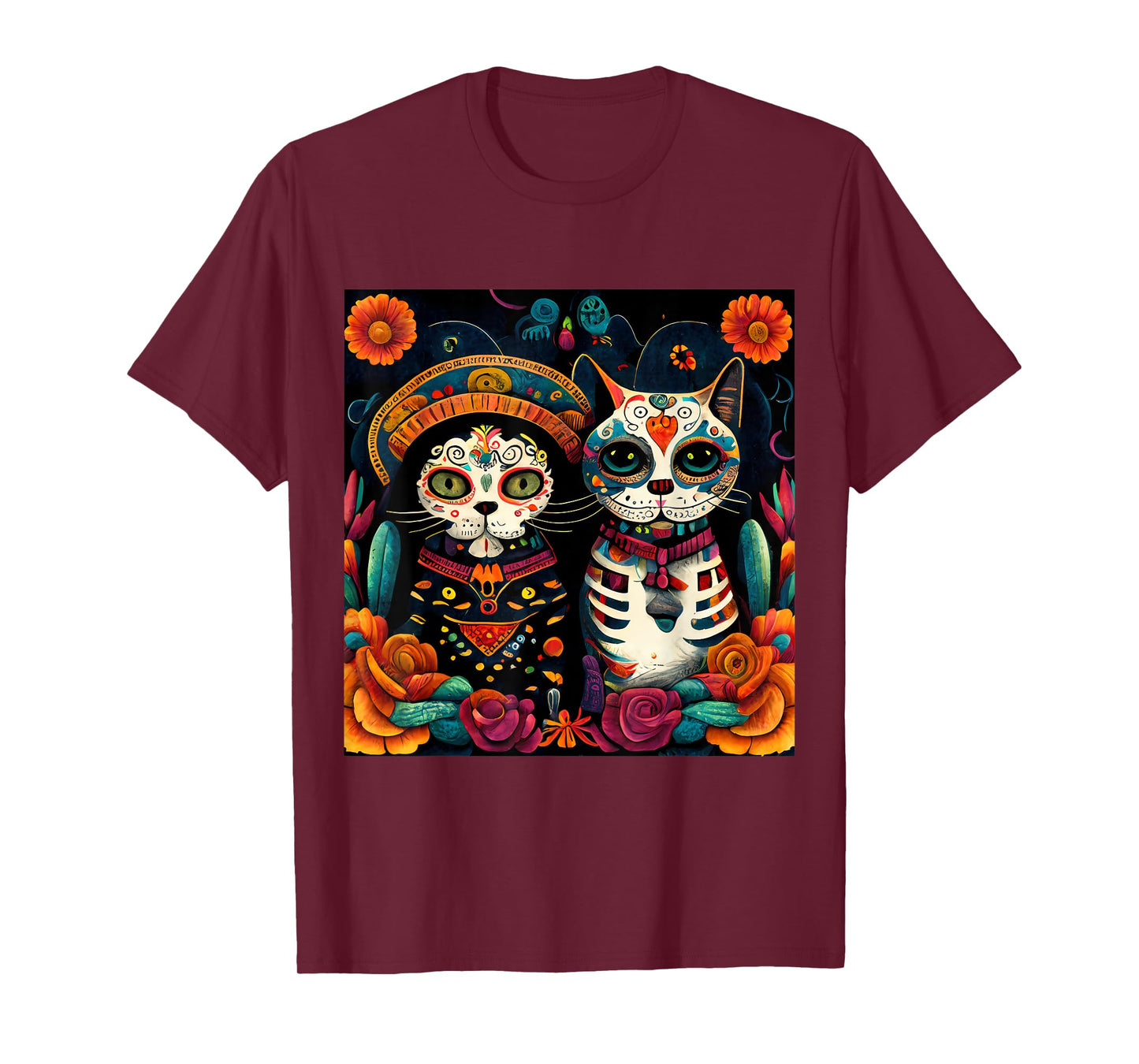 Dia De Los Muertos Shirt Cat Sugar Skull Mexican Men Women Kids T-Shirt