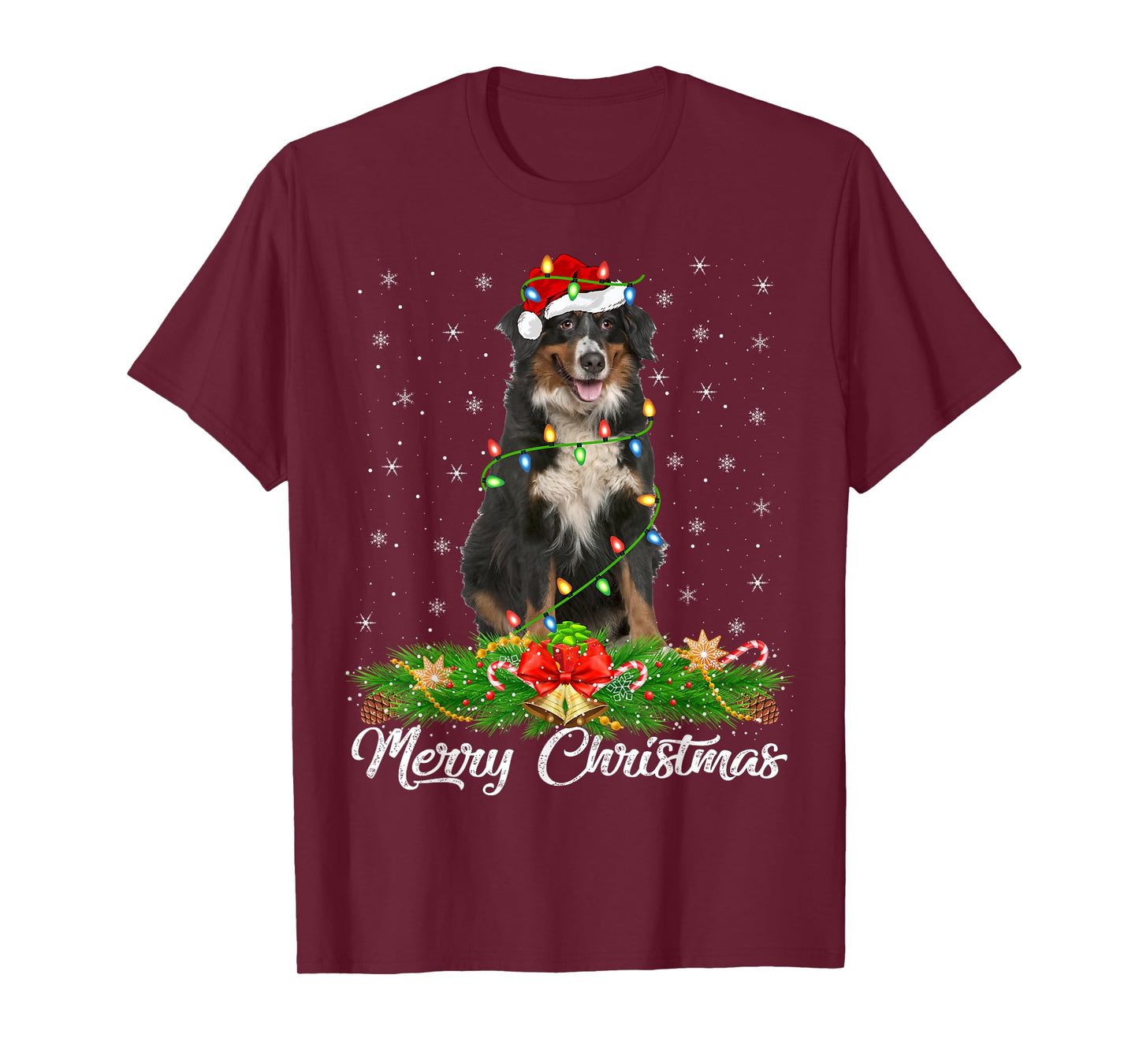 Xmas Lighting Decor Santa Hat Bernese Mountain Dog Christmas T-Shirt for Men Women Kids