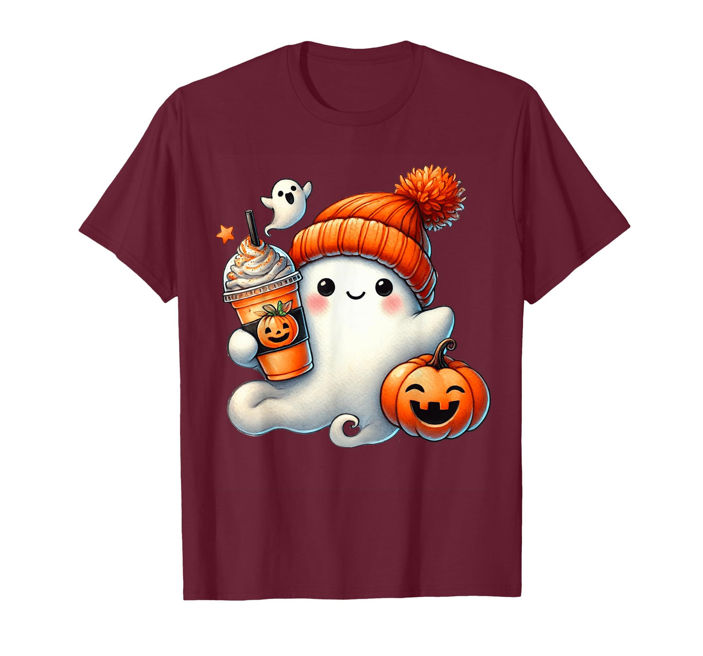 Ghost Pumpkin Spice Drink Halloween Fall Kids Girls Women T-Shirt