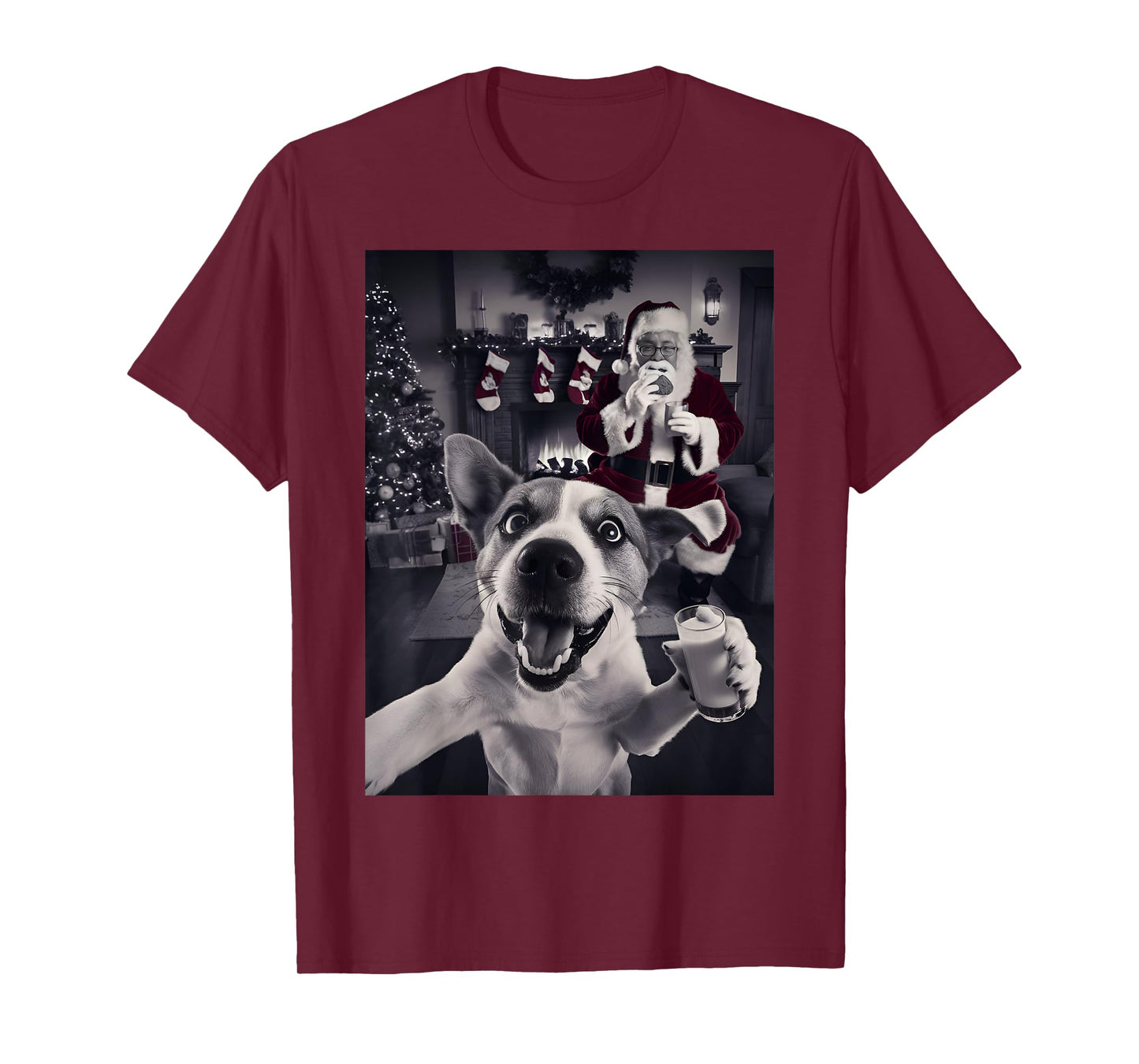 Funny Cat Selfie With Santa Christmas Men Women Girls Kids T-Shirt