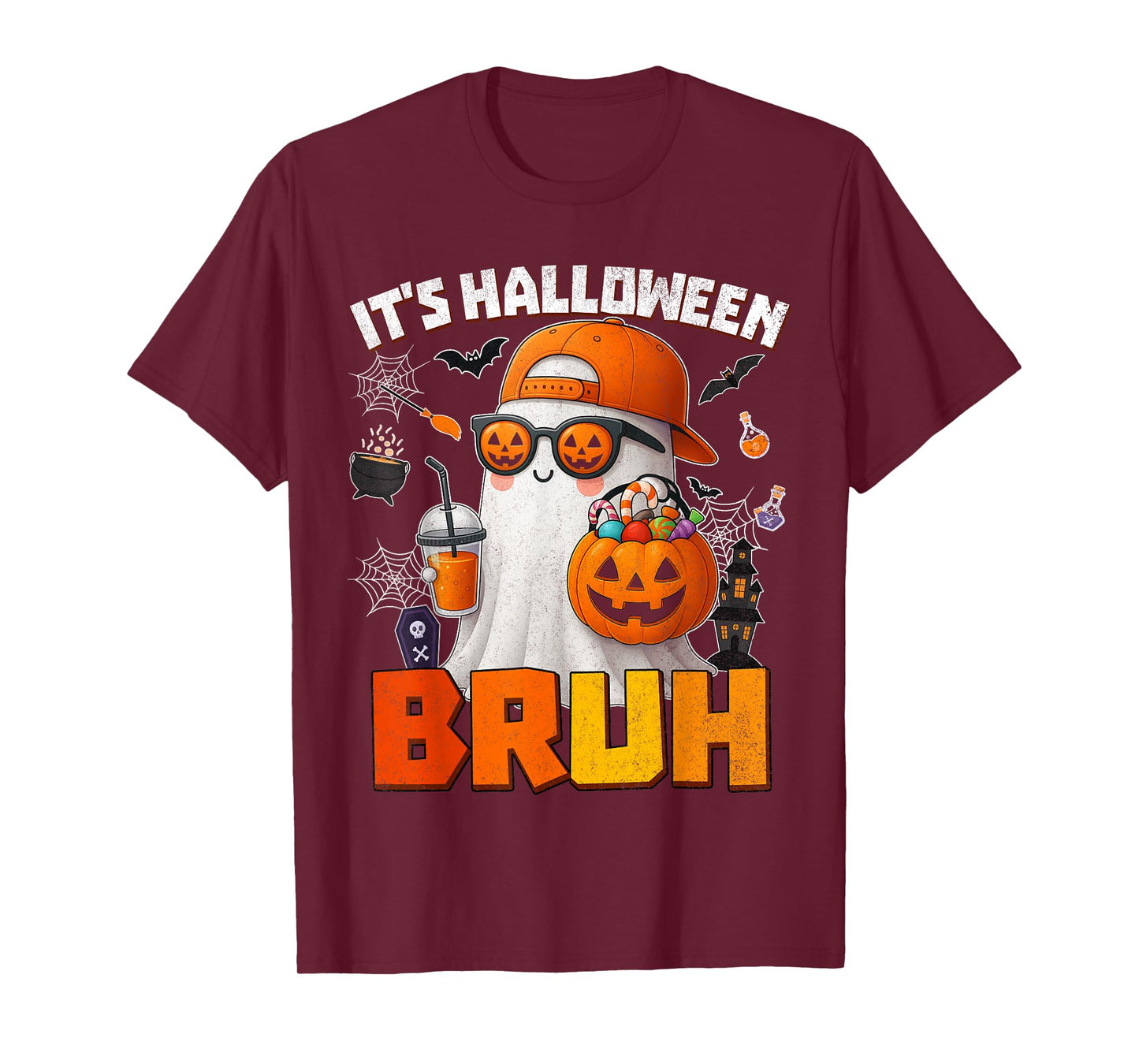 Its Halloween Bruh Boo Ghost Pumpkin Costume Boys Kids Mens T-Shirt