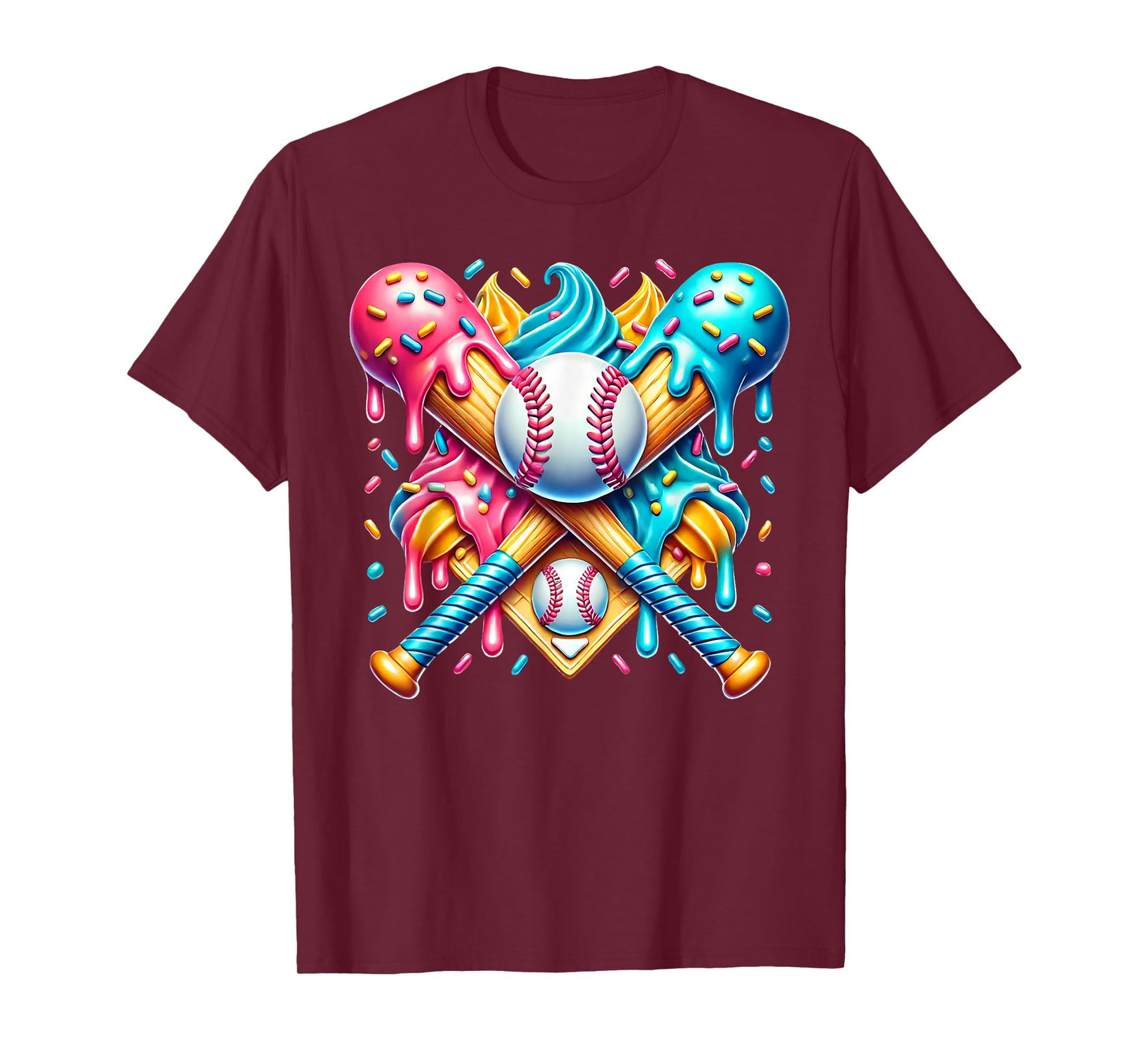 Cool Sport Baseball Bat Home Plate Drip With Sprinkles Drip T-Shirt
