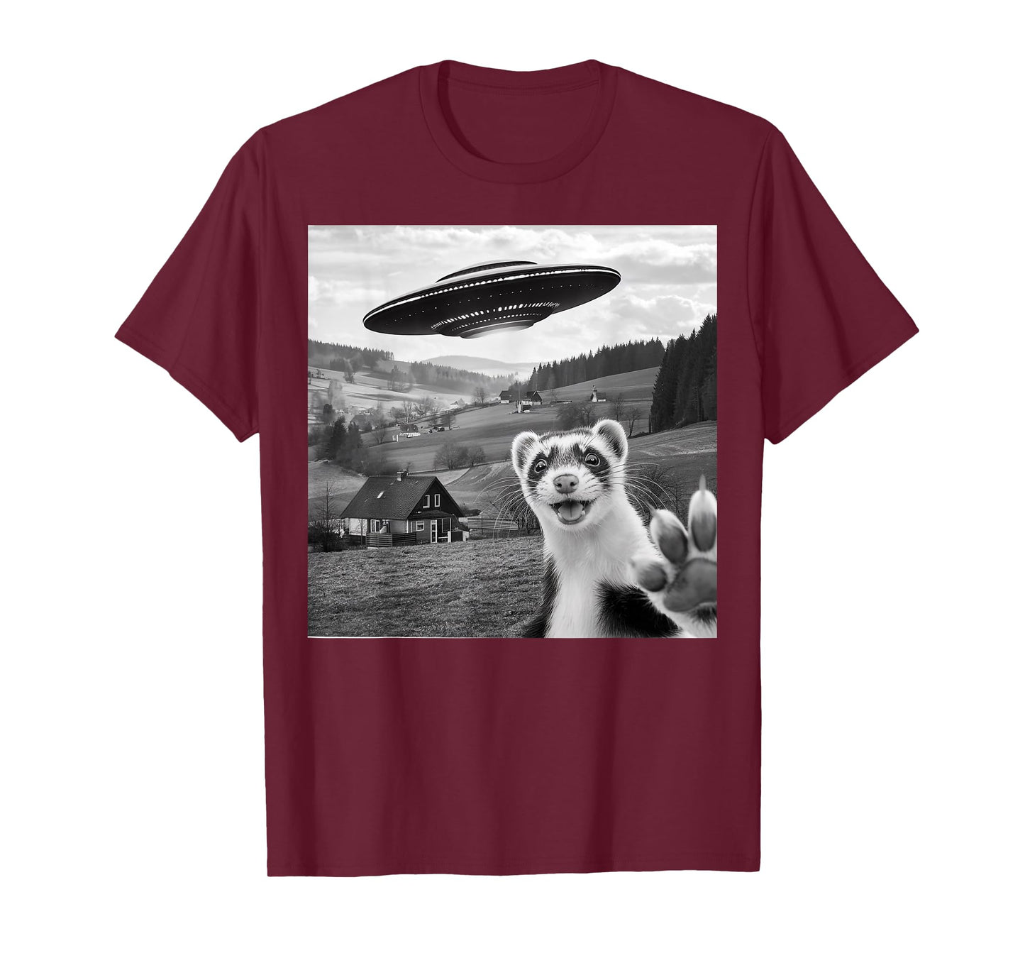 Ferret Selfie With Alien UFO Funny Gifts For Men Women Kid T-Shirt