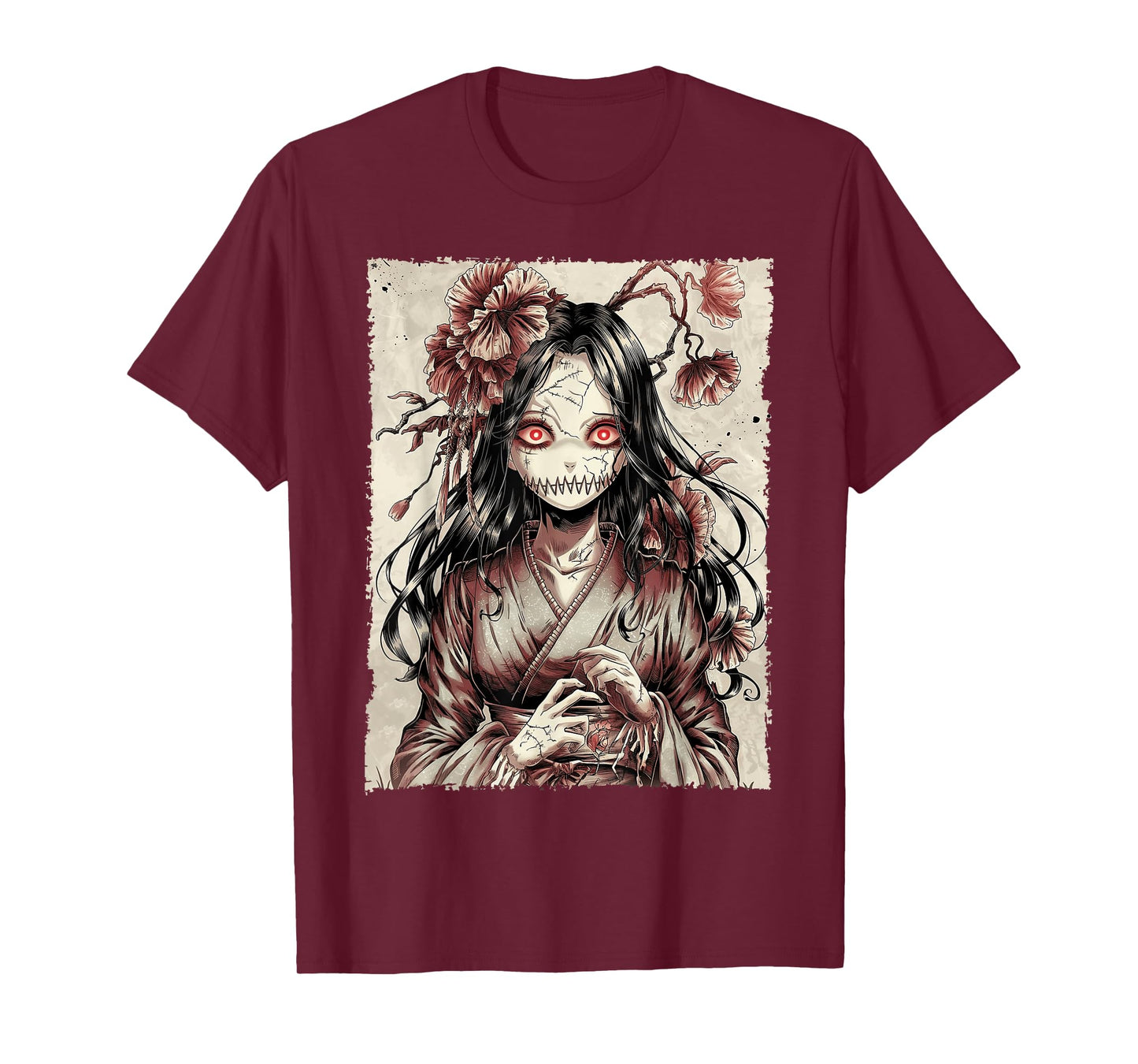 Vintage Horror Anime Girl Manga Japanese Creepy Halloween T-Shirt