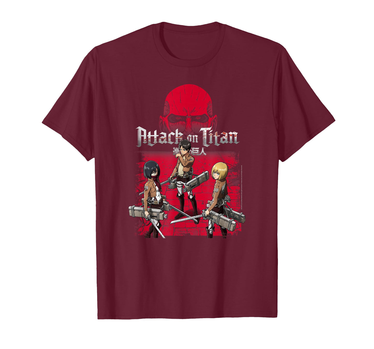 Attack on Titan 3 Main Characters Red Background Anime T-Shirt