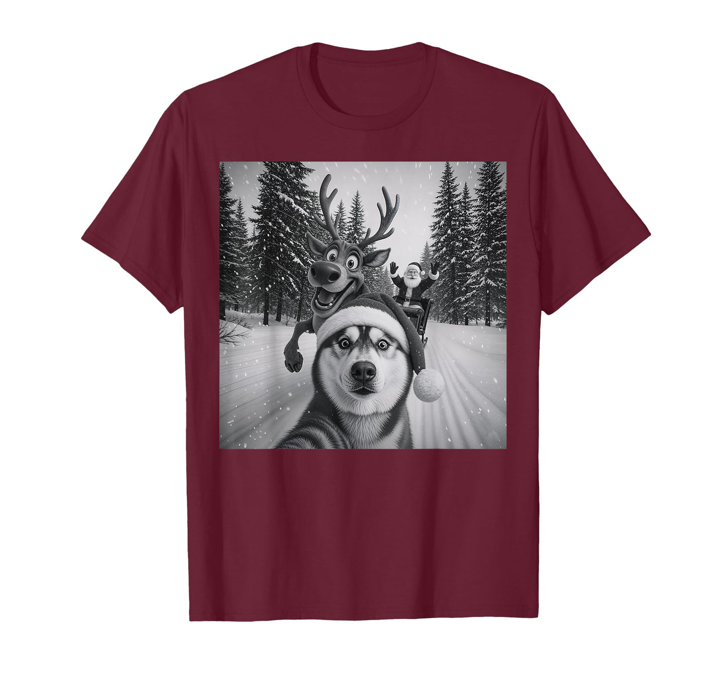 Funny Dog Selfie Christmas Reindeer Boys Husky Christmas T-Shirt