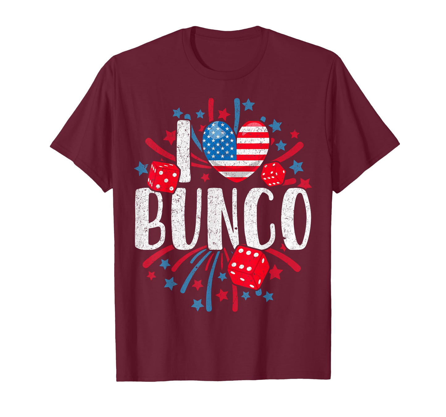 I Love Bunco USA Patriotic Dice Game 4th of July Fireworks T-Shirt