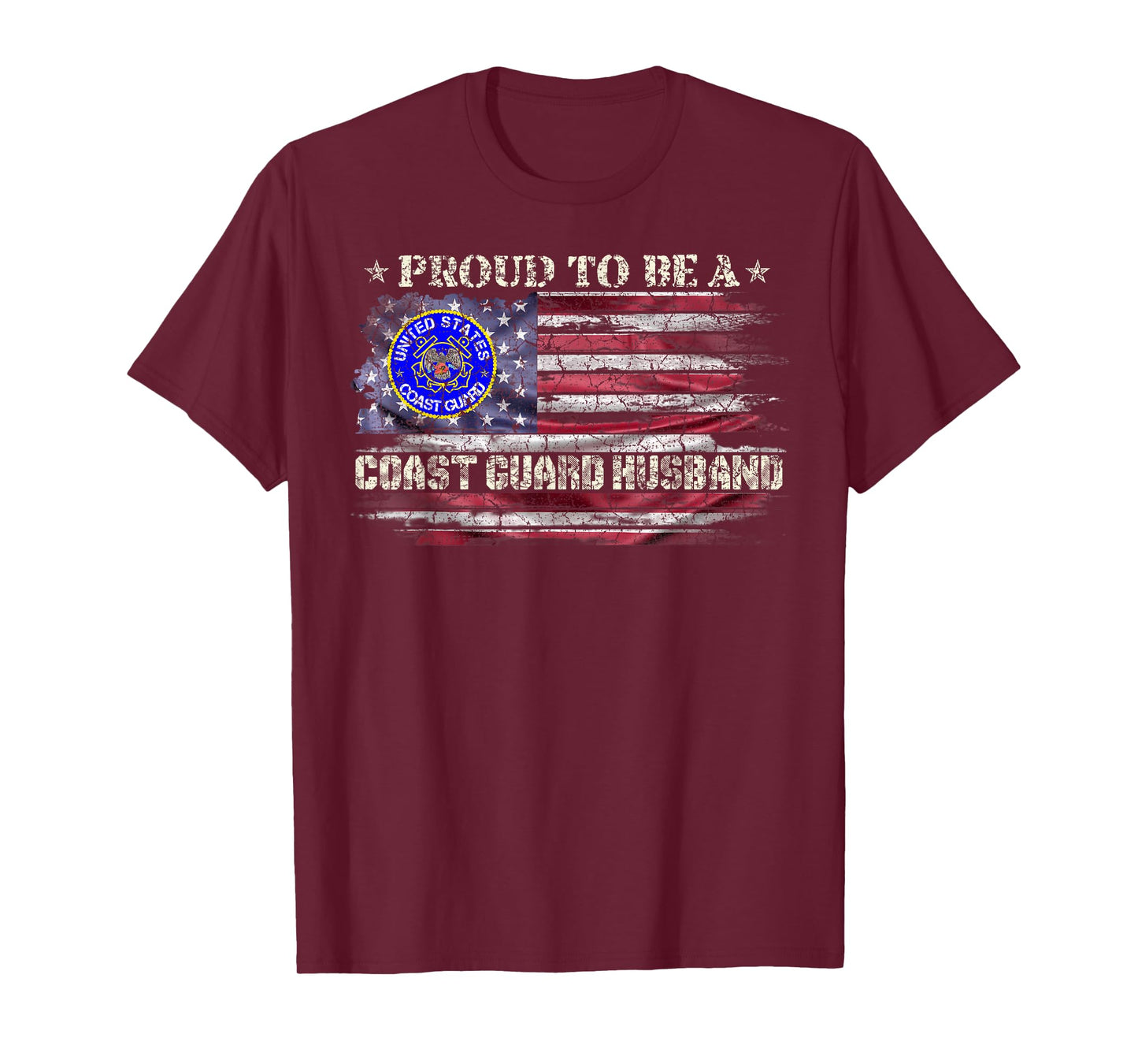 Vintage USA American Flag Proud To Be A Coast Guard Husband T-Shirt
