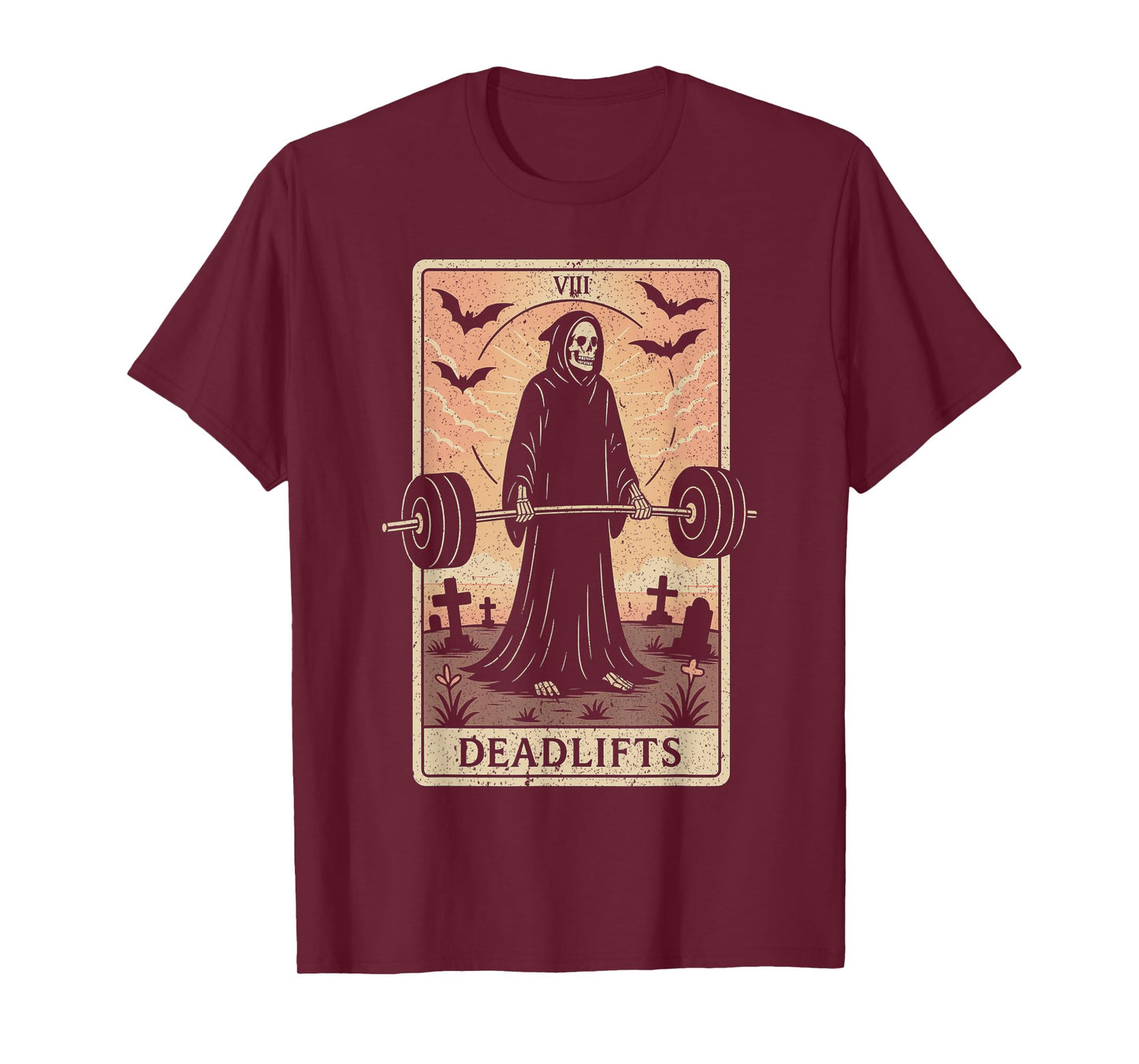Tarot Card Deadlifts Grim Reaper Weightlifting Workout Gym T-Shirt
