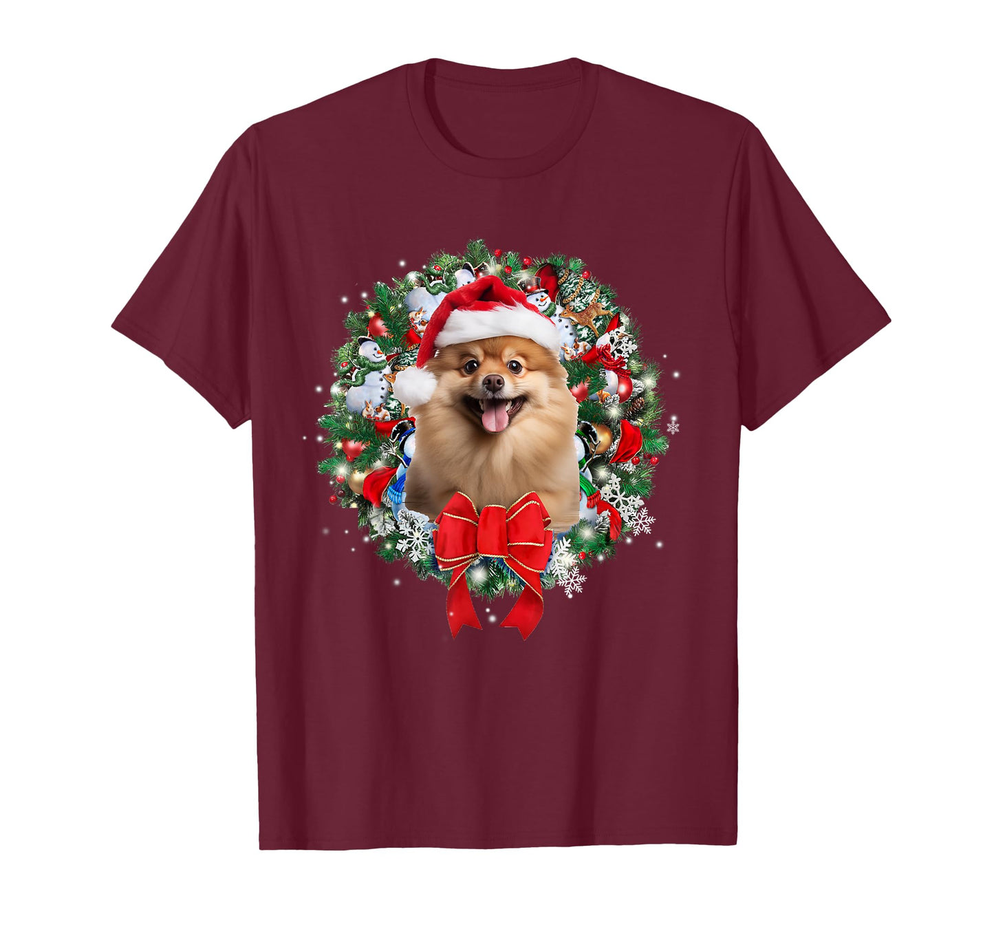 Pomeranian Christmas Wreath Decoration Xmas Pajamas T-Shirt